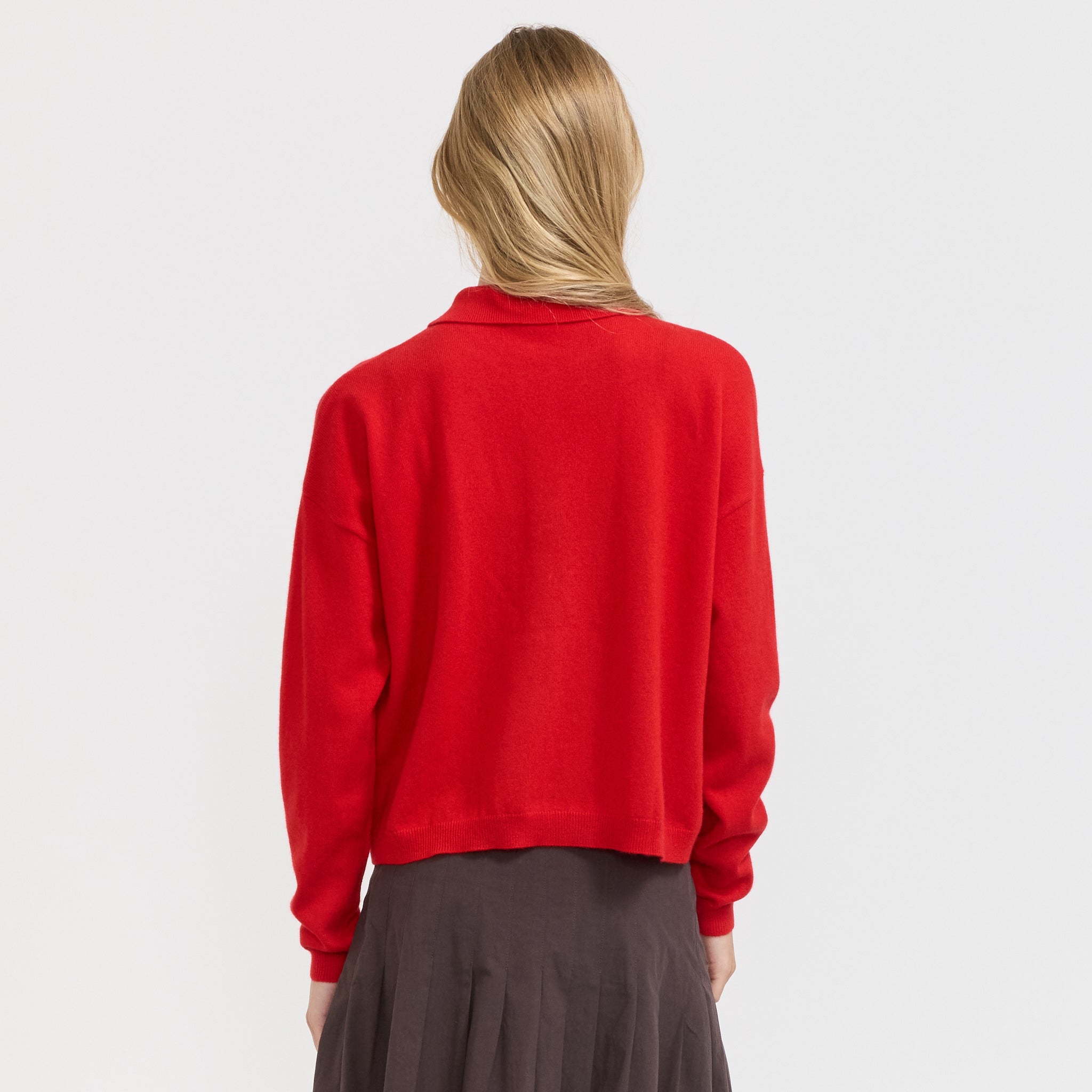 Bassike | Stripe Wool Cashmere Polo Red/Natural | Maplestore