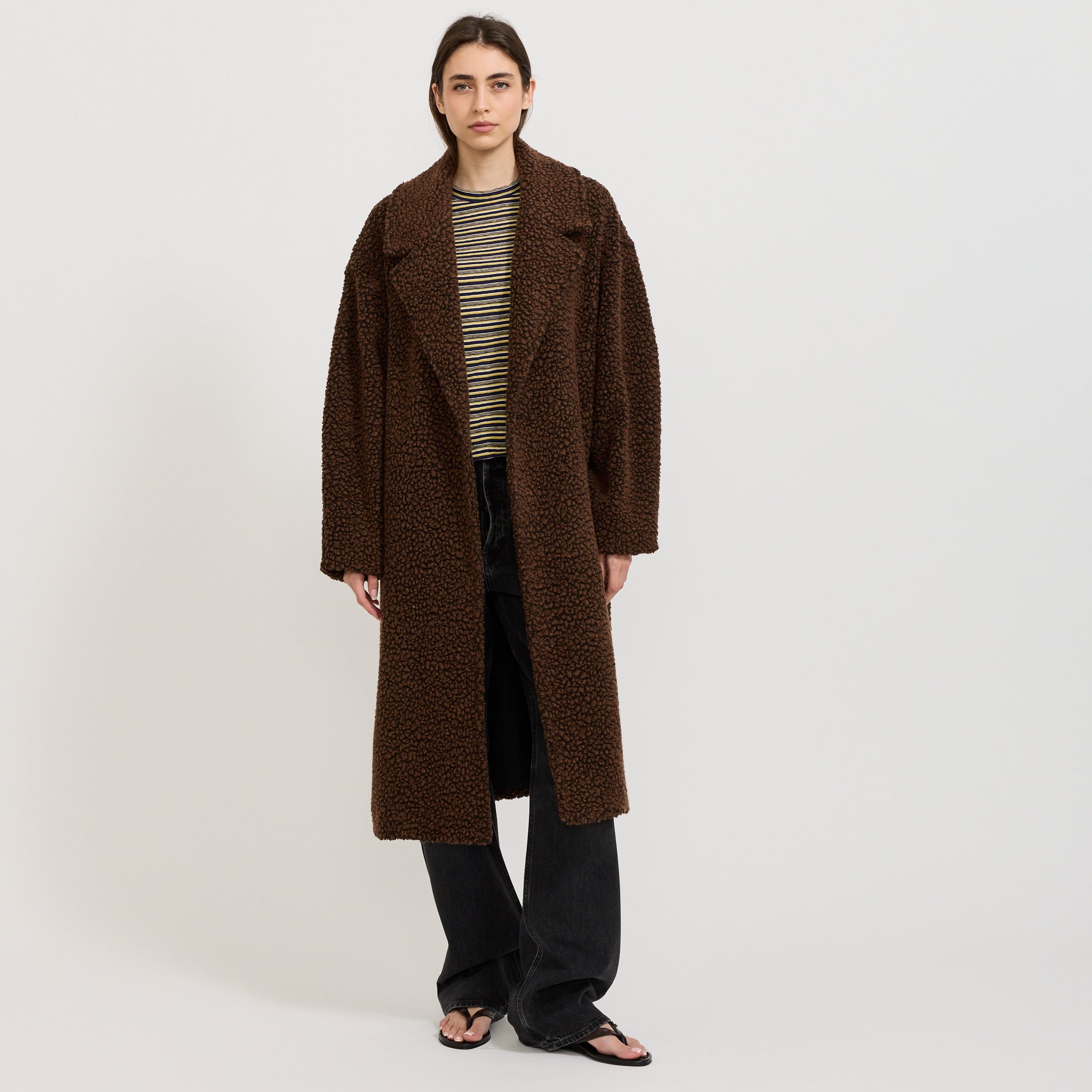 Textured Winter Coat Chocolate Brown