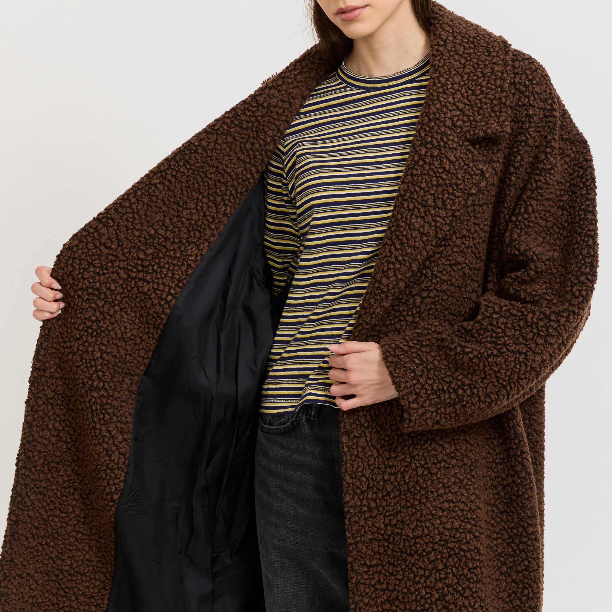 Textured Winter Coat Chocolate Brown