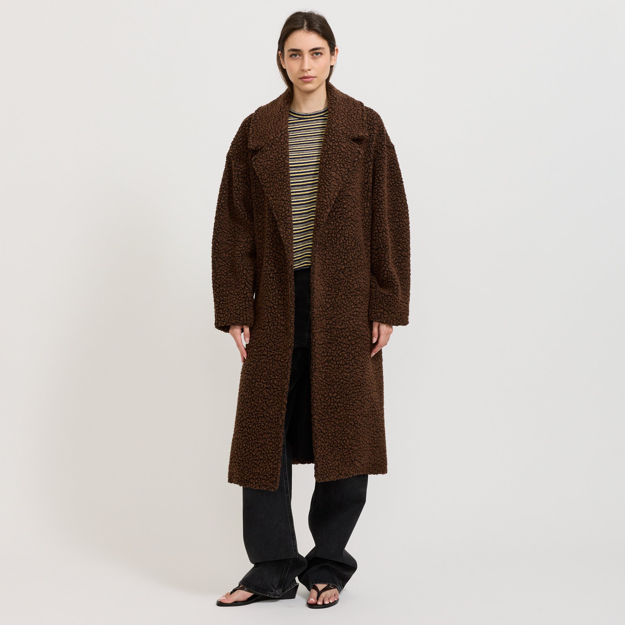 Textured Winter Coat Chocolate Brown
