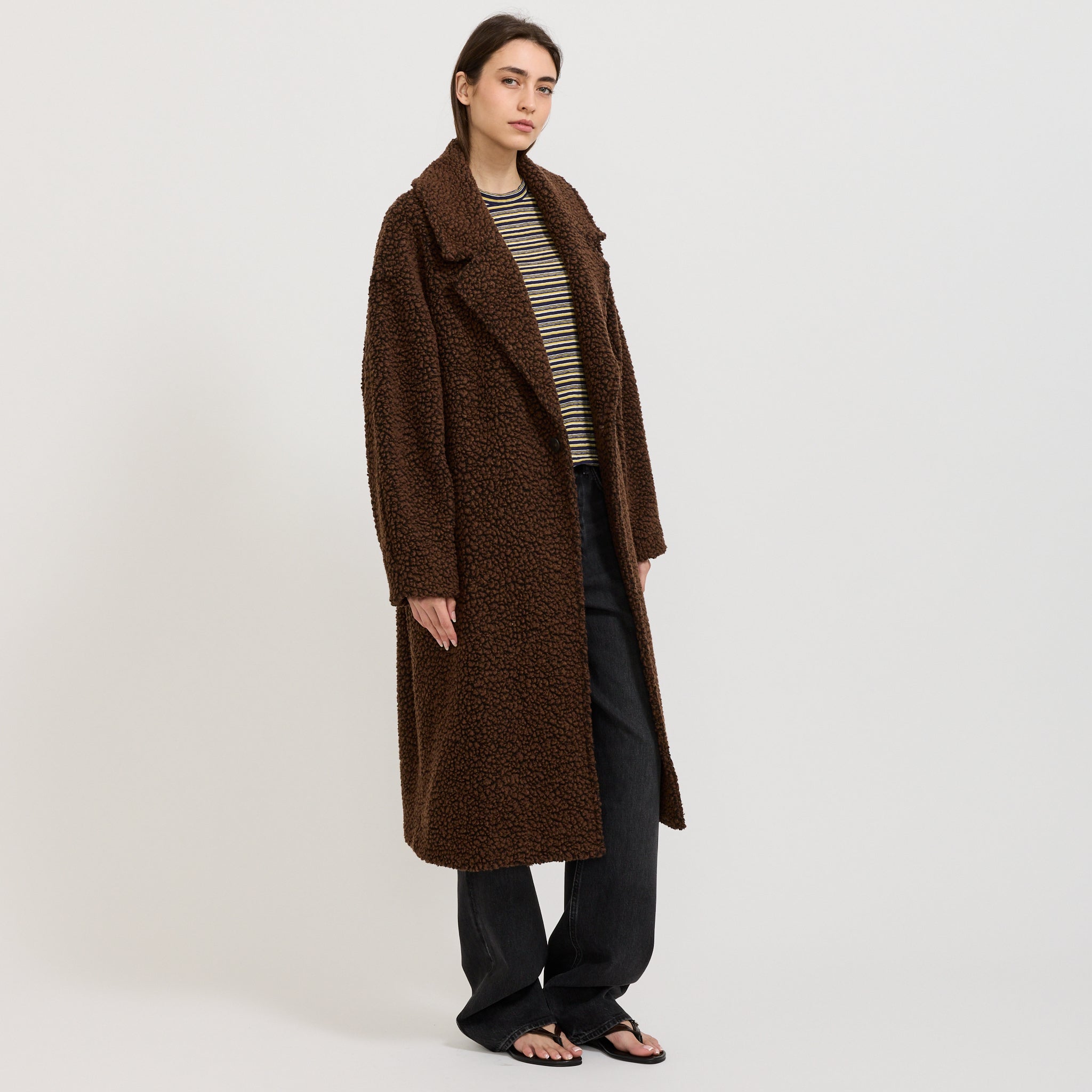 Textured Winter Coat Chocolate Brown