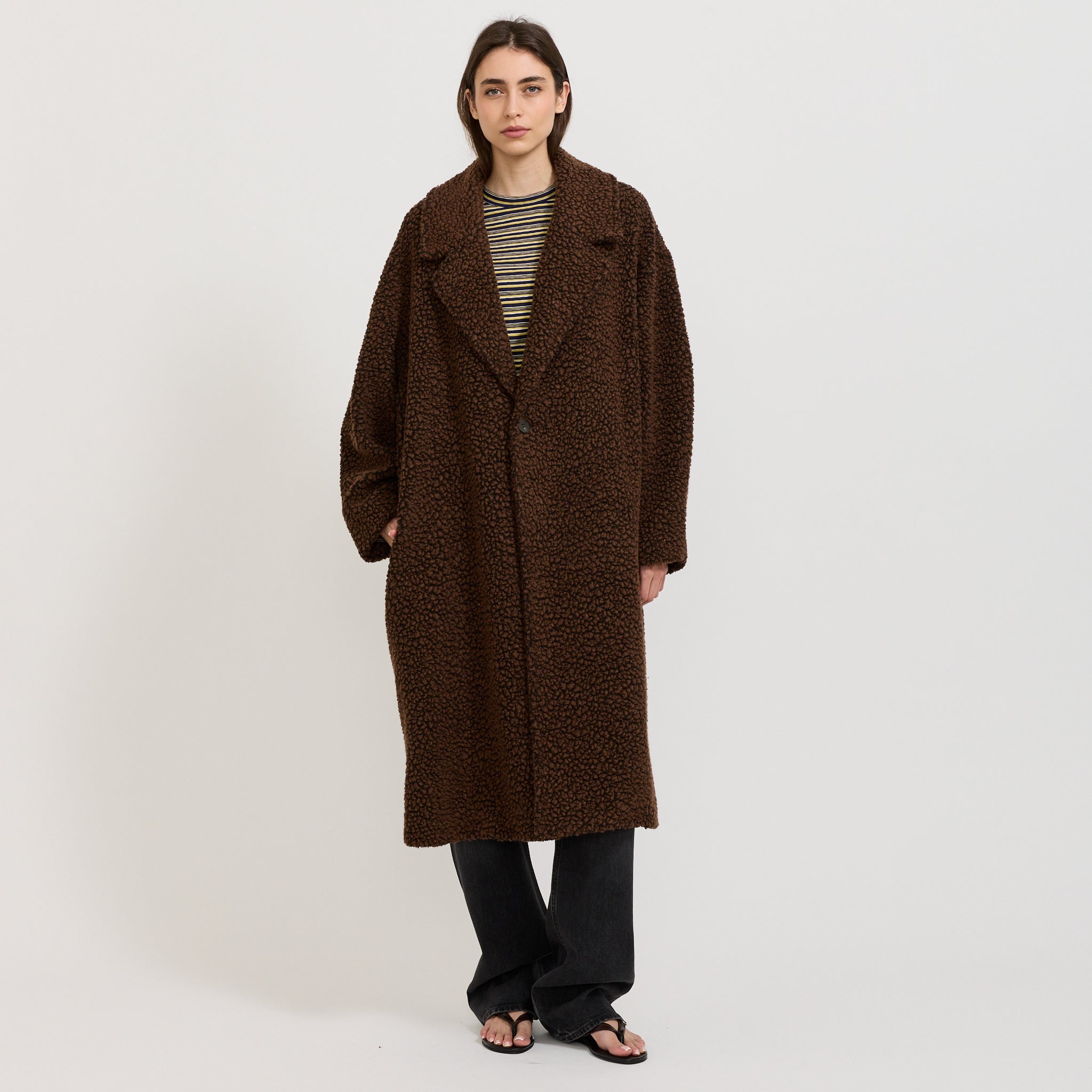 Textured Winter Coat Chocolate Brown