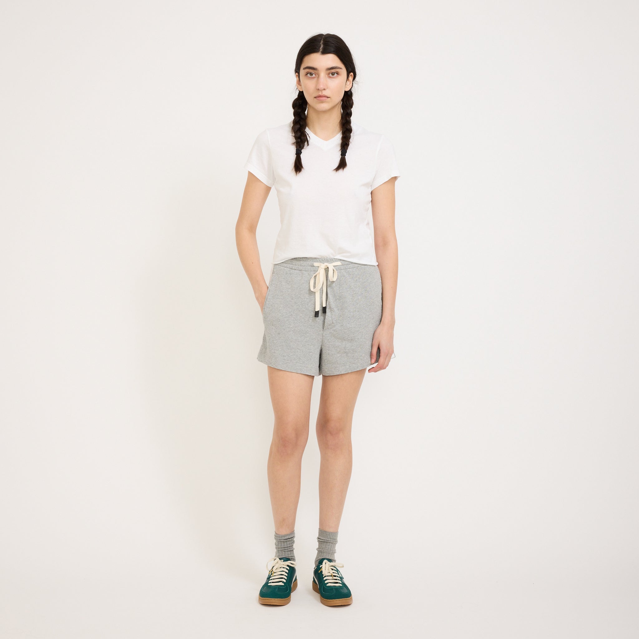 Bassike | V-Neck Raw Edge Baby T-Shirt White | Maplestore
