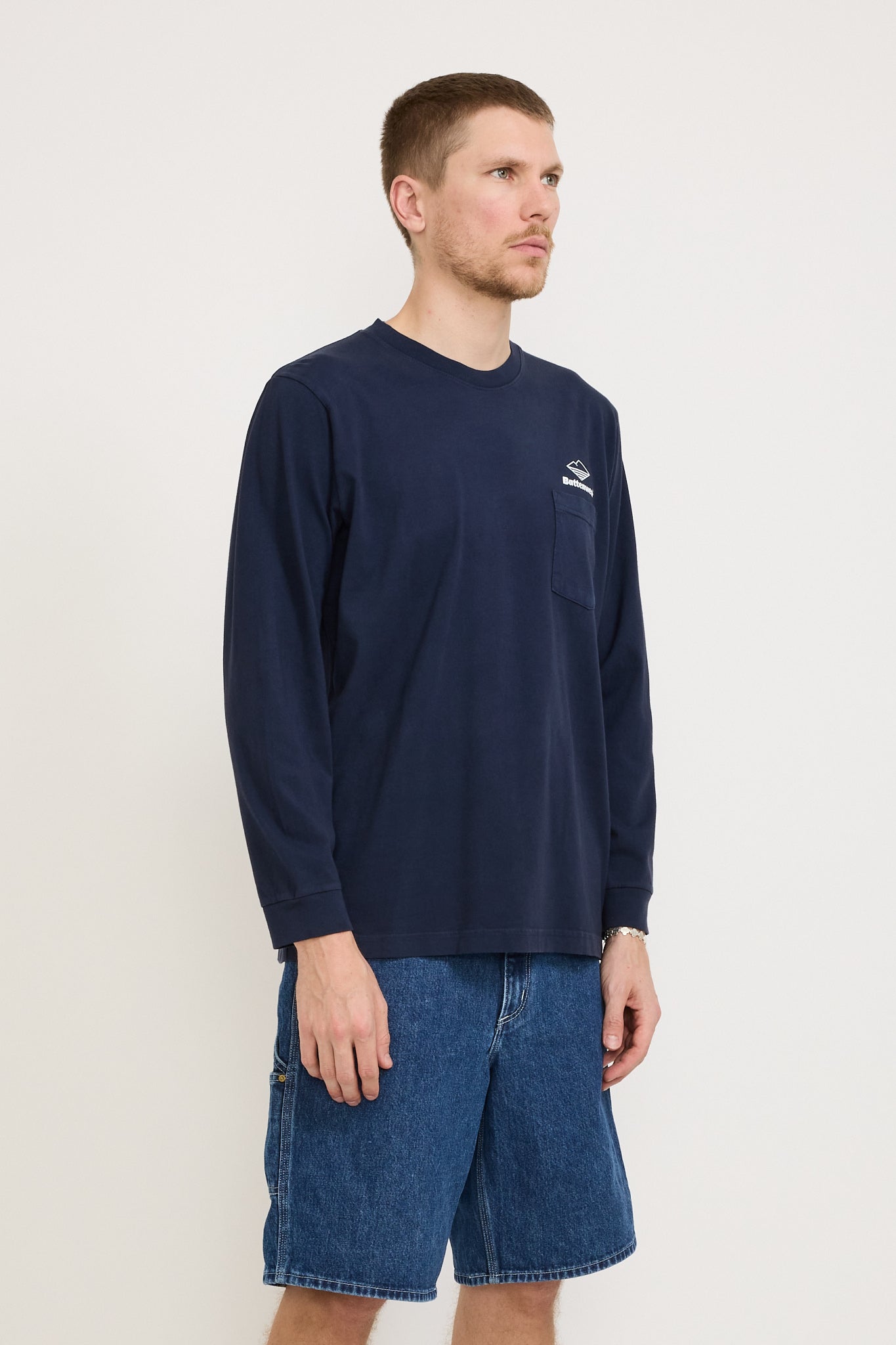 Battenwear | Team L/S Pocket Tee Navy x White | Maplestore