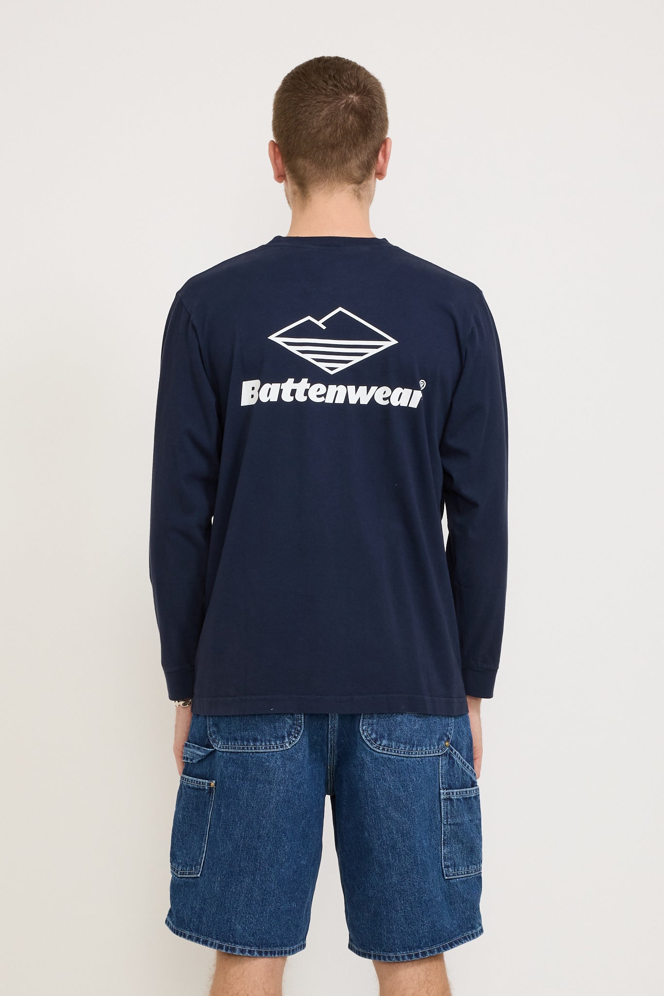 Battenwear | Team L/S Pocket Tee Navy x White | Maplestore