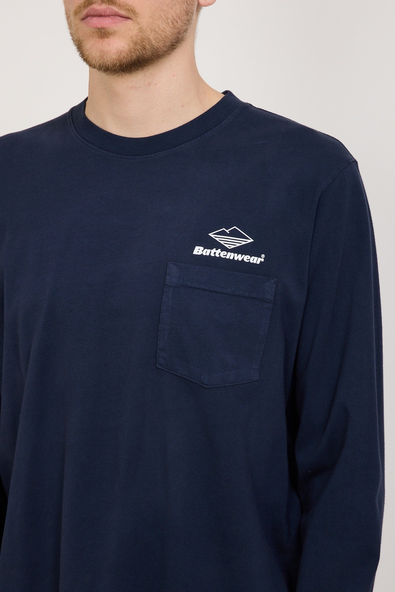 Battenwear | Team L/S Pocket Tee Navy x White | Maplestore