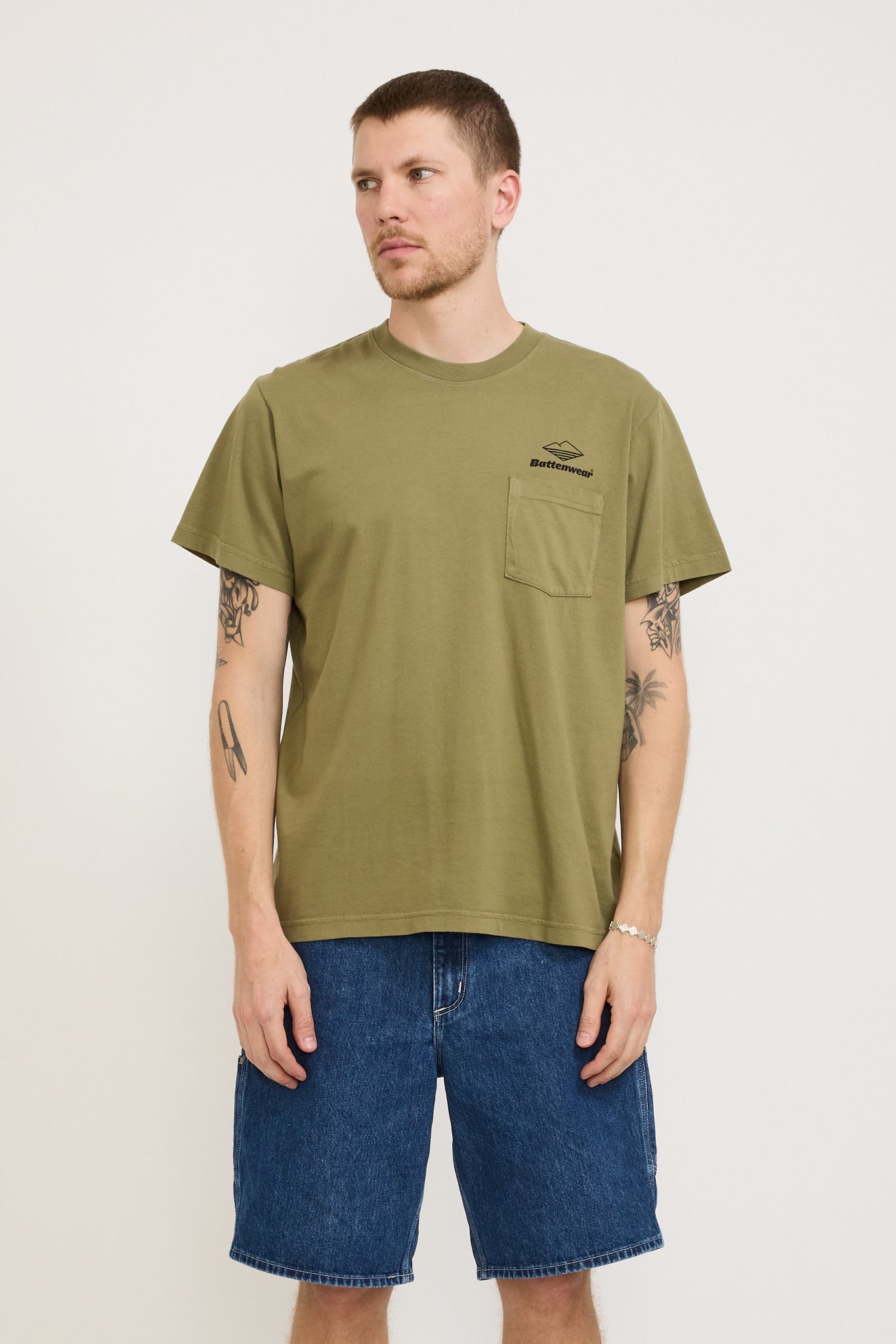 Battenwear | Team S/S Pocket Tee Olive x Black | Maplestore