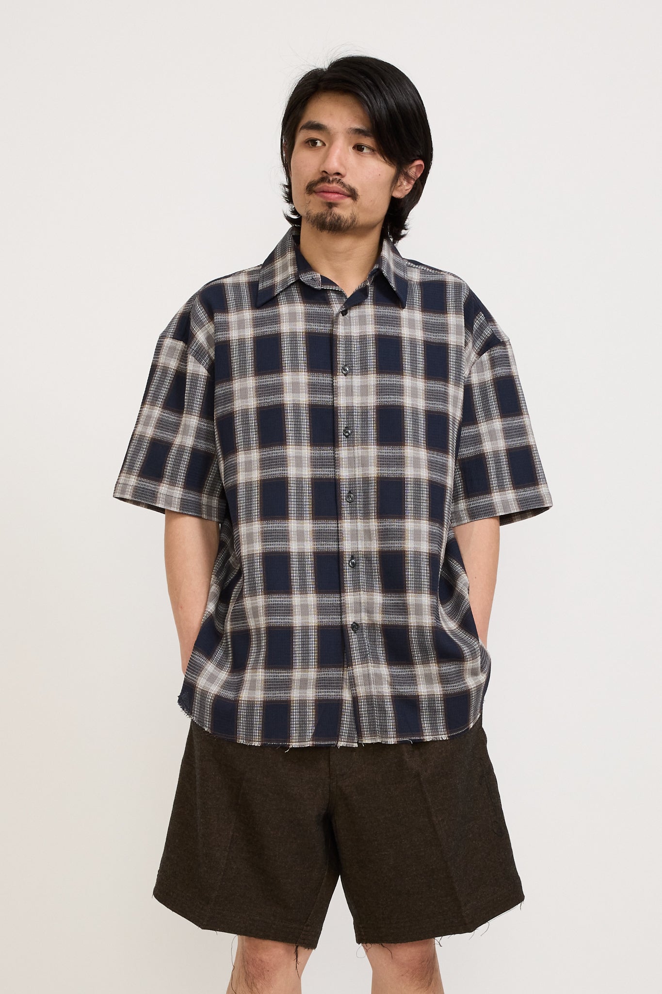 Frayed SS Shirt Navy Plaid