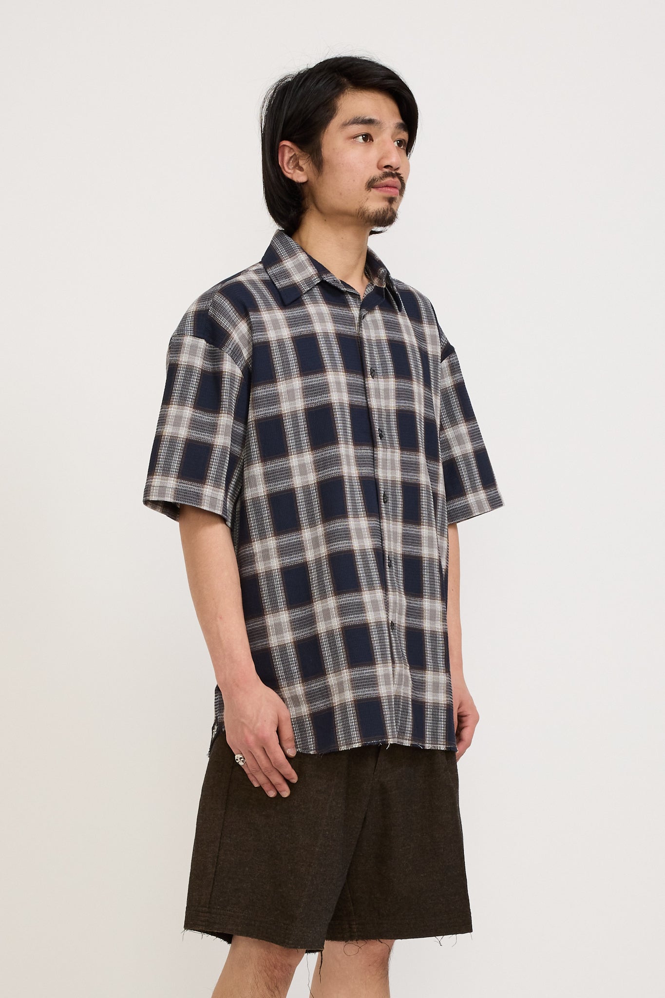 Beach Brains | Frayed SS Shirt Navy Plaid | Maplestore