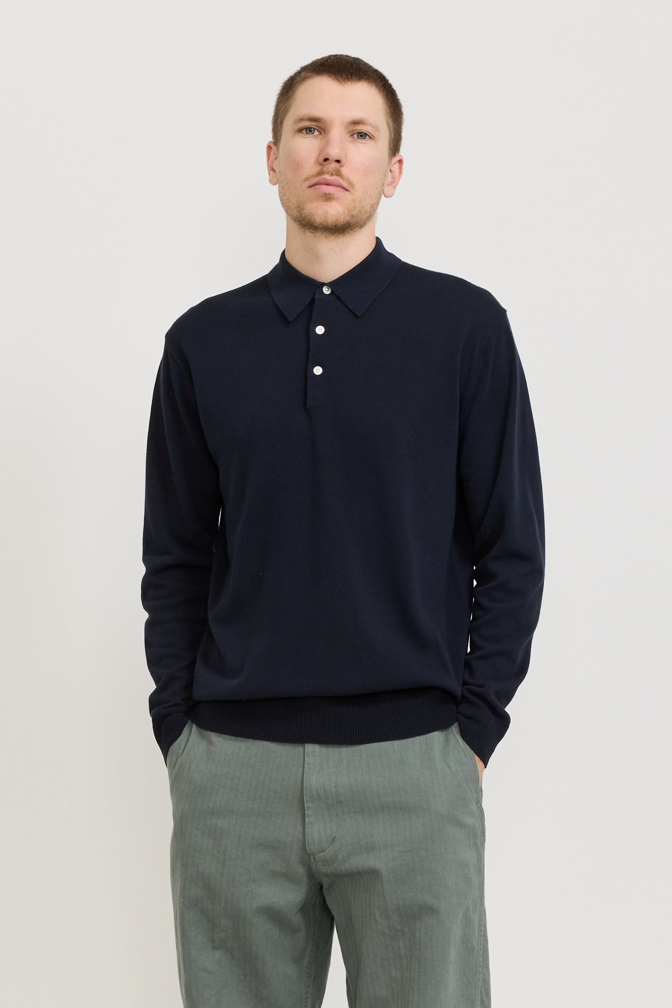 Knit Polo 12G Long Sleeve Navy