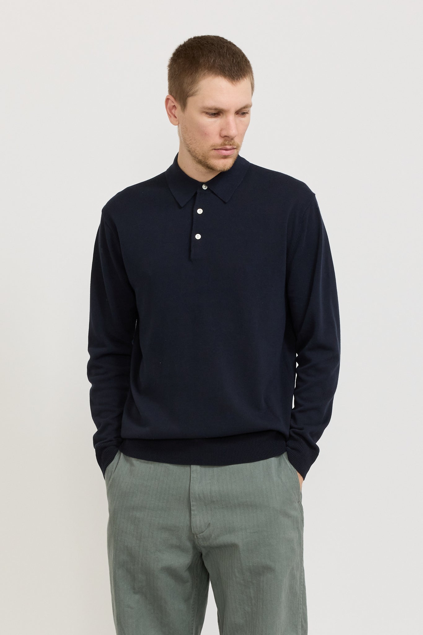 Knit Polo 12G Long Sleeve Navy