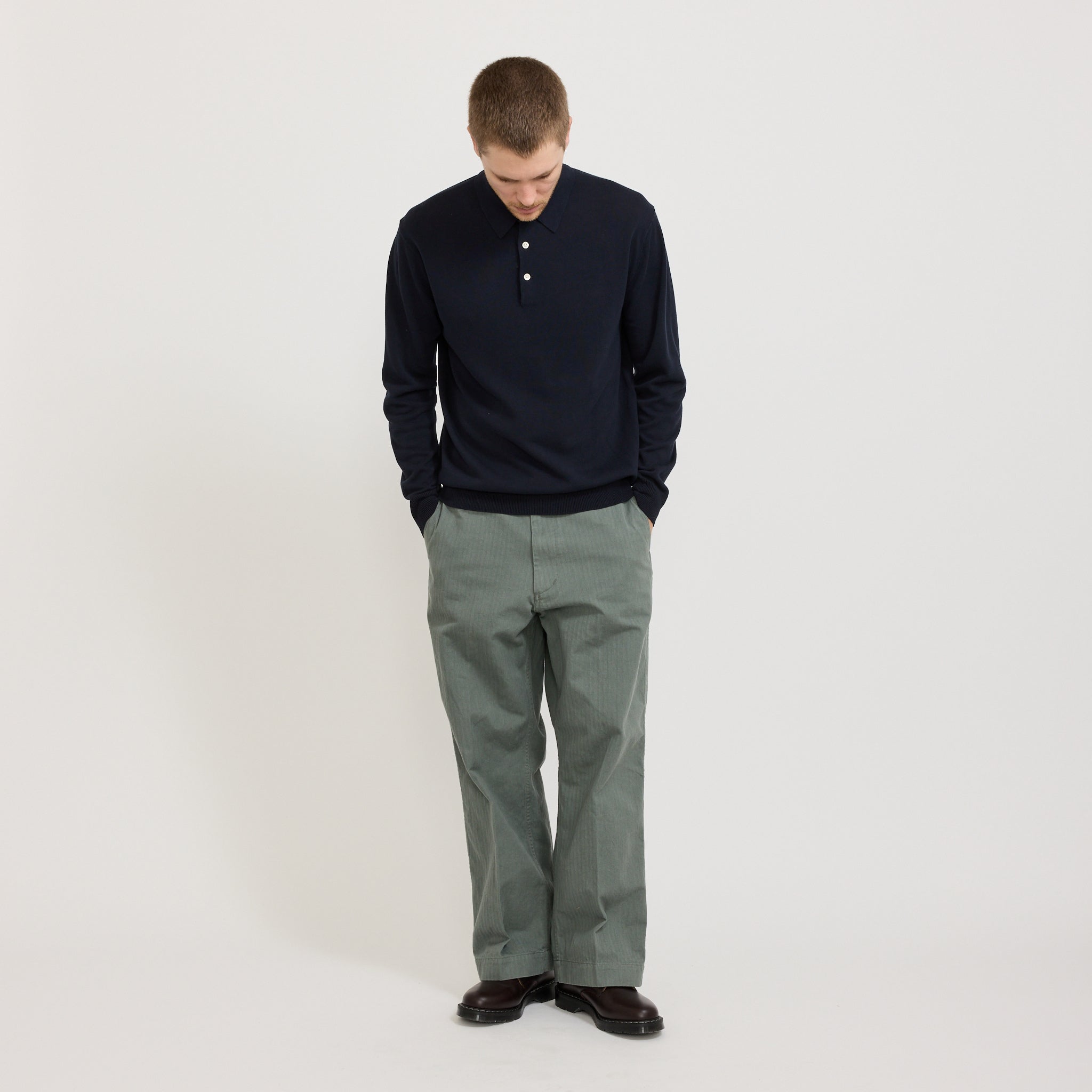 Knit Polo 12G Long Sleeve Navy