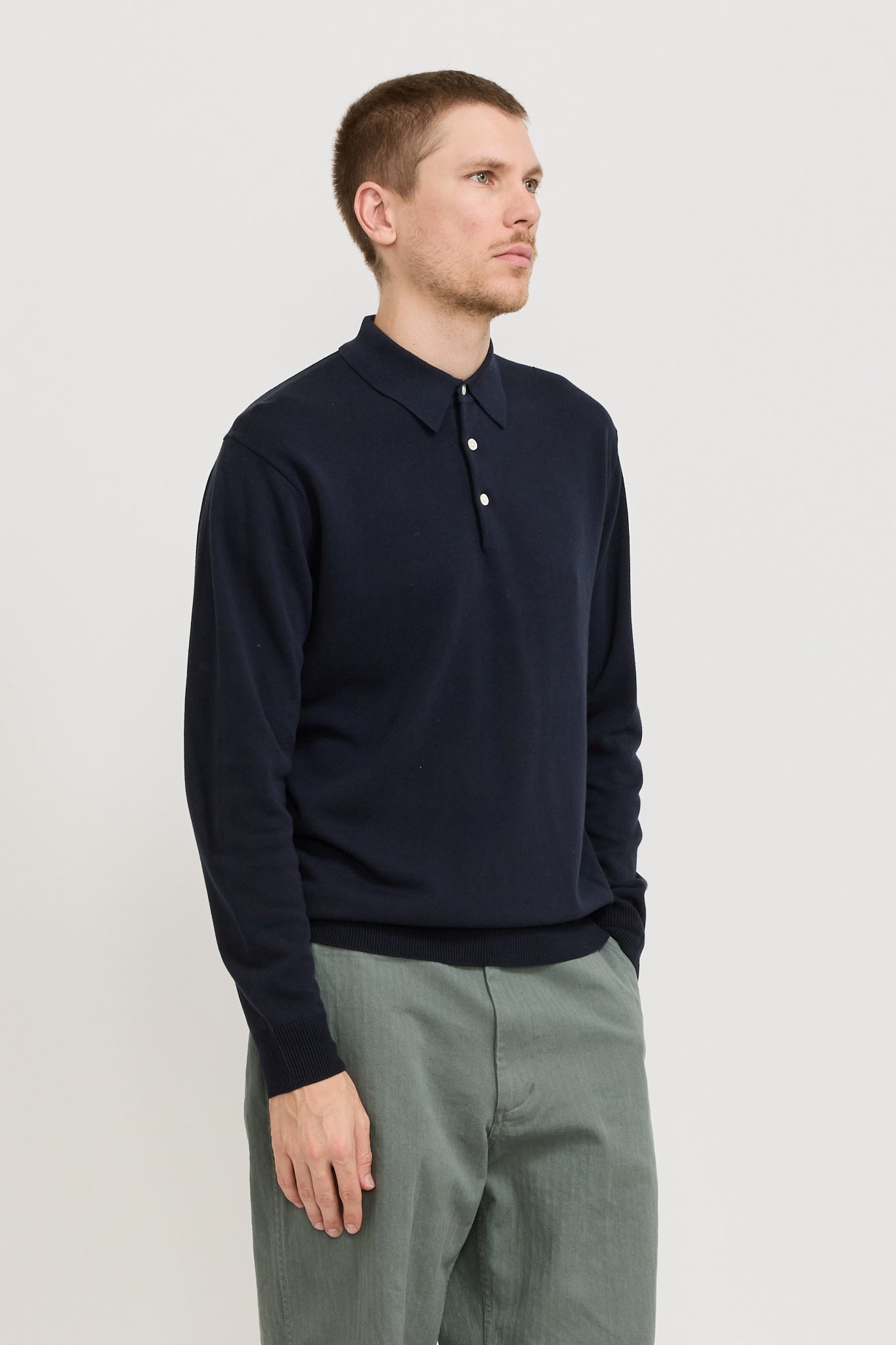 Knit Polo 12G Long Sleeve Navy