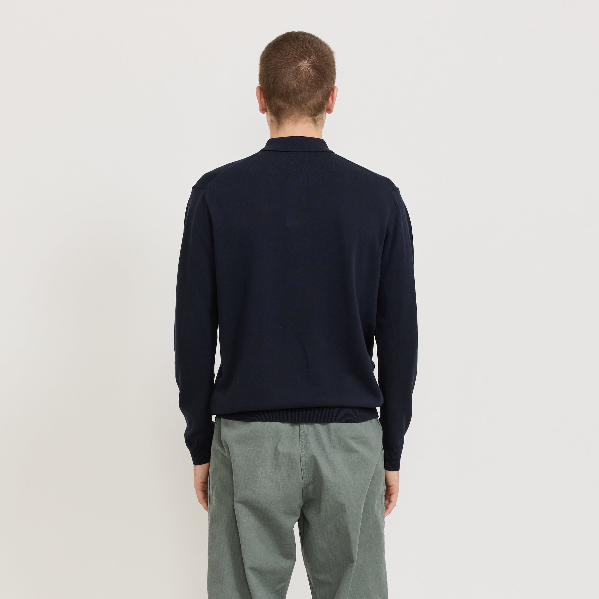 Beams Plus | Knit Polo 12G Long Sleeve Navy | Maplestore