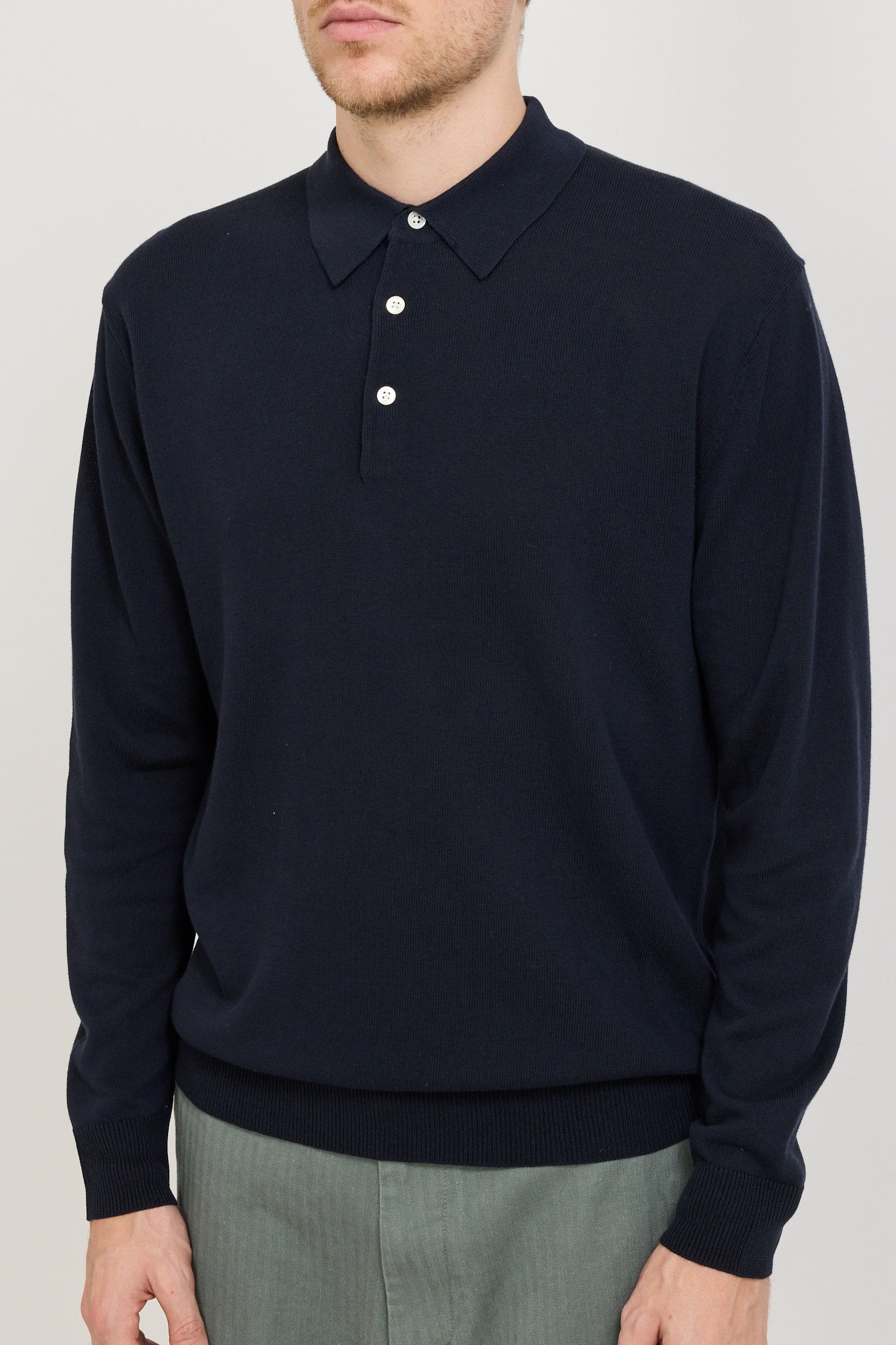 Knit Polo 12G Long Sleeve Navy