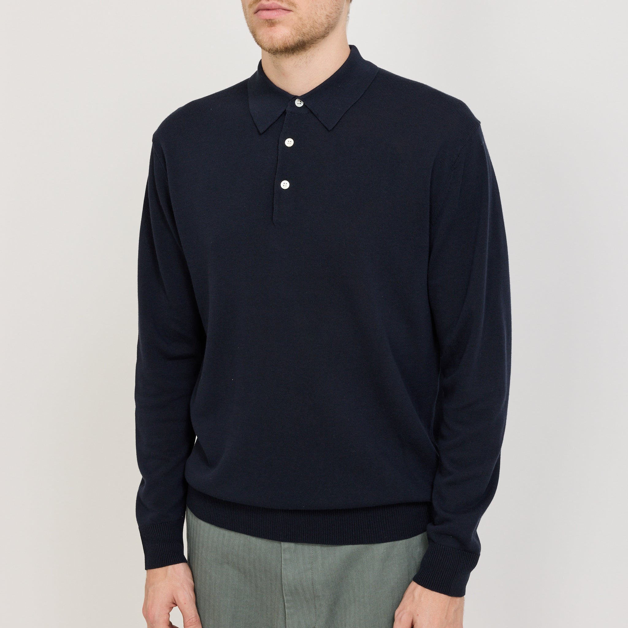 Beams Plus | Knit Polo 12G Long Sleeve Navy | Maplestore