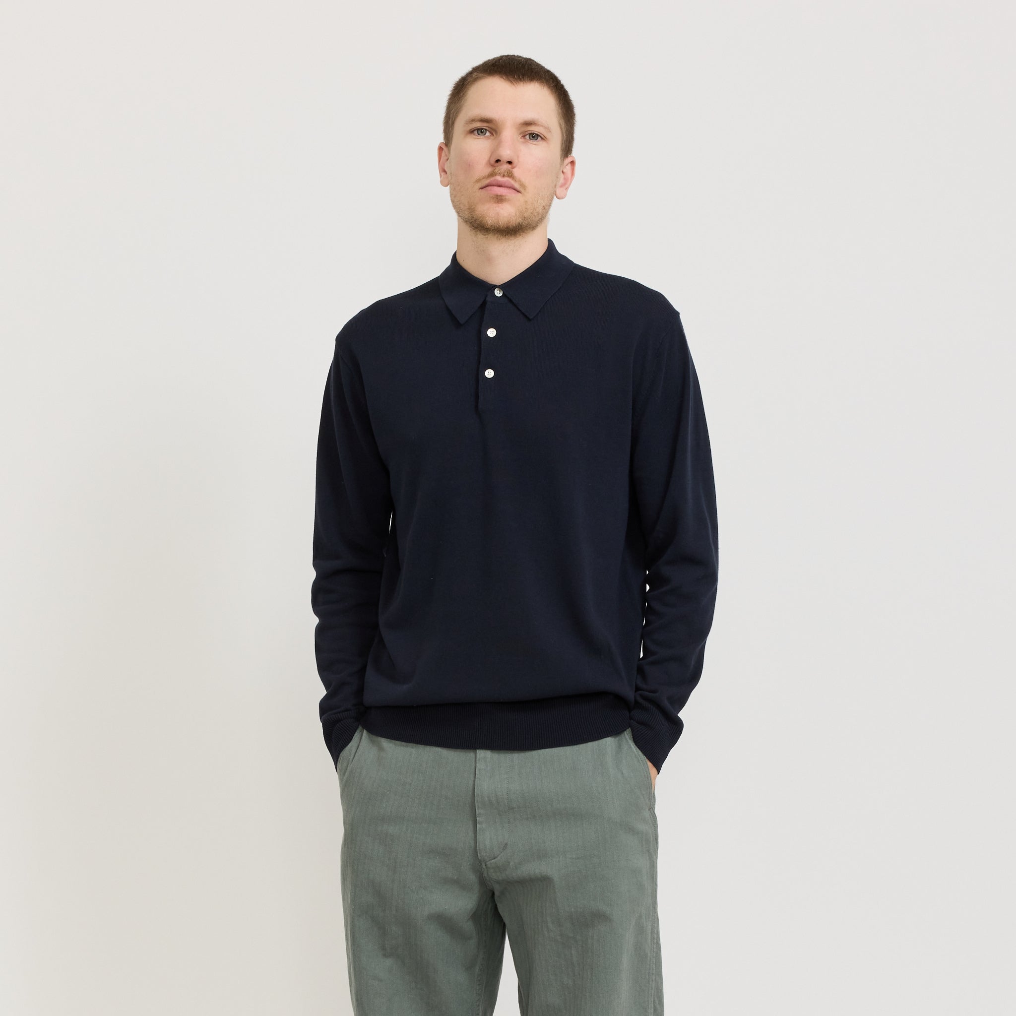 Knit Polo 12G Long Sleeve Navy