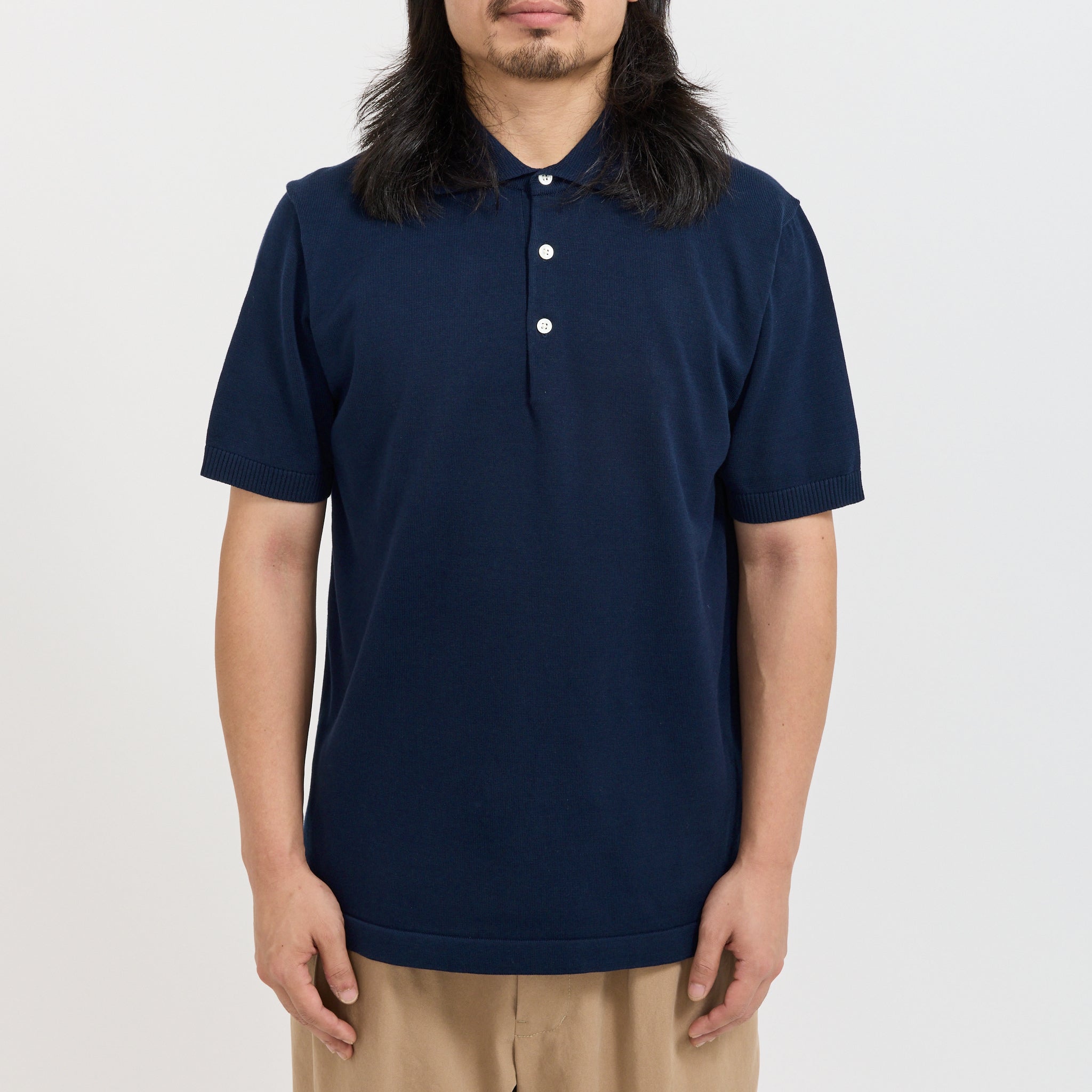 Knit Polo S/S 12G Navy | Beams Plus Mens Knitwear | Maplestore