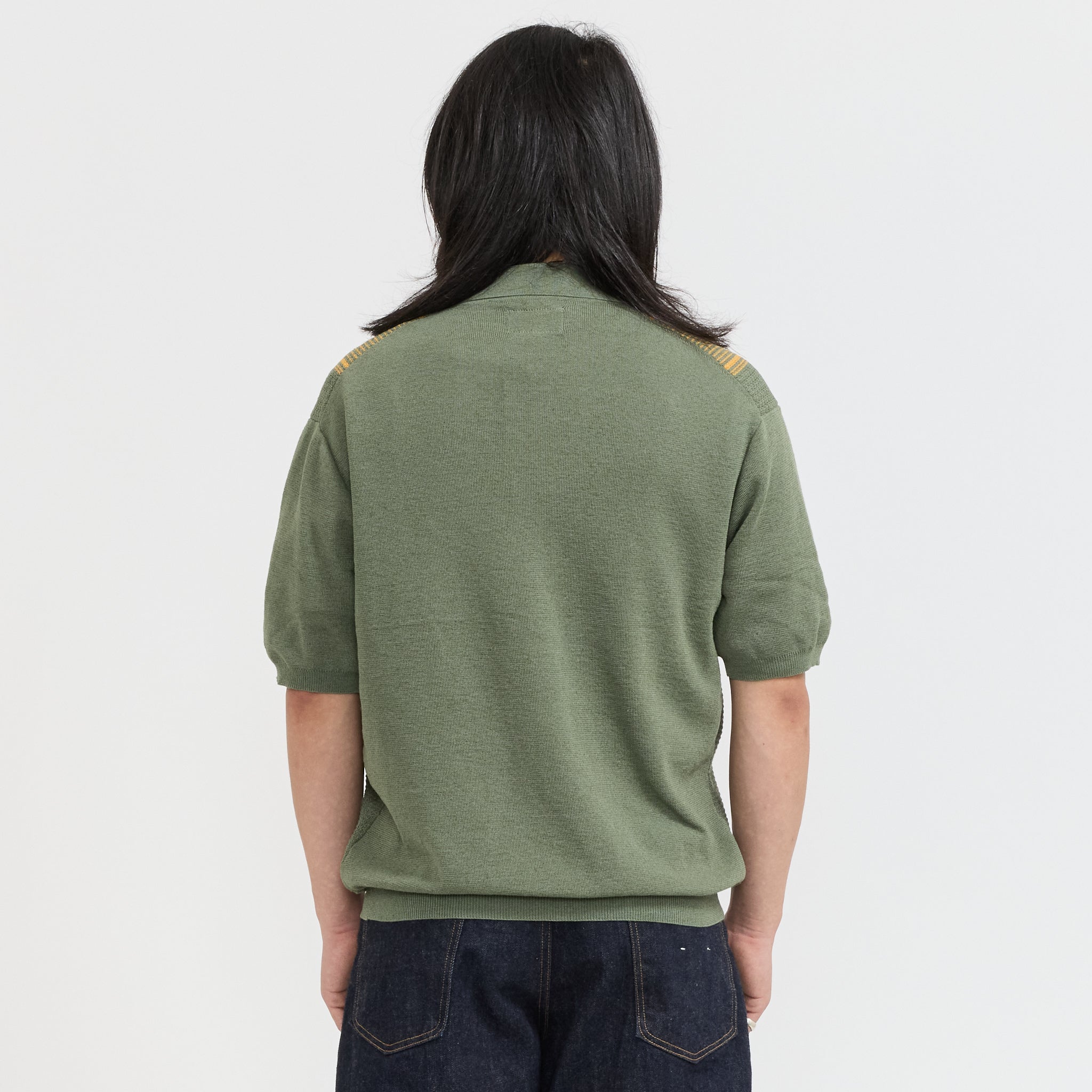 Beams Plus | Zip Knit Polo Stripe Olive | Maplestore