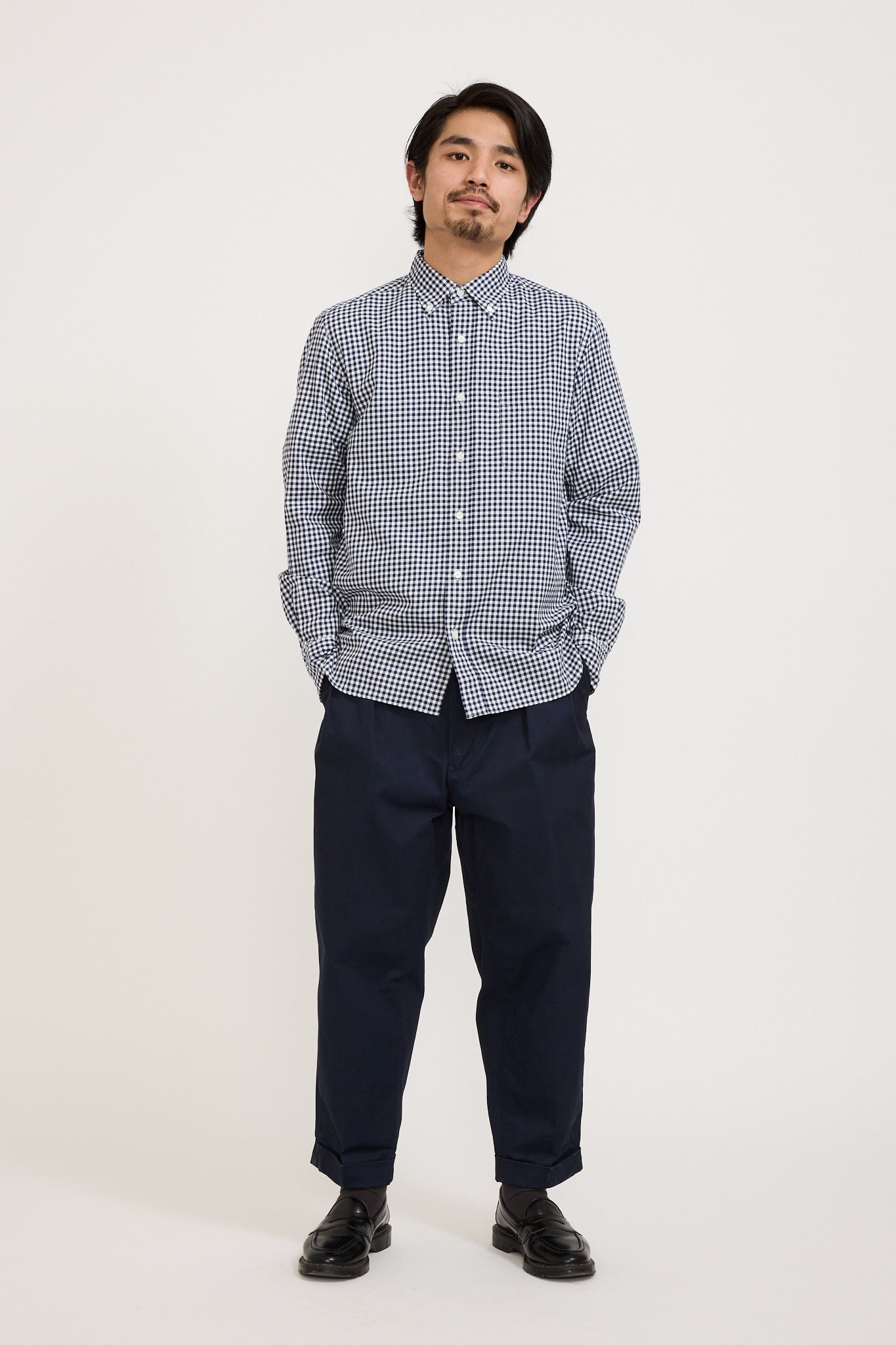 B.D. Gingham Check 100/2 Twill Navy