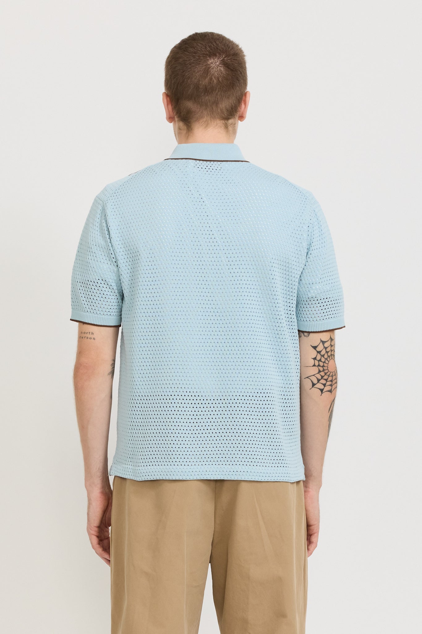 Knit Polo Mesh Stripe Sax