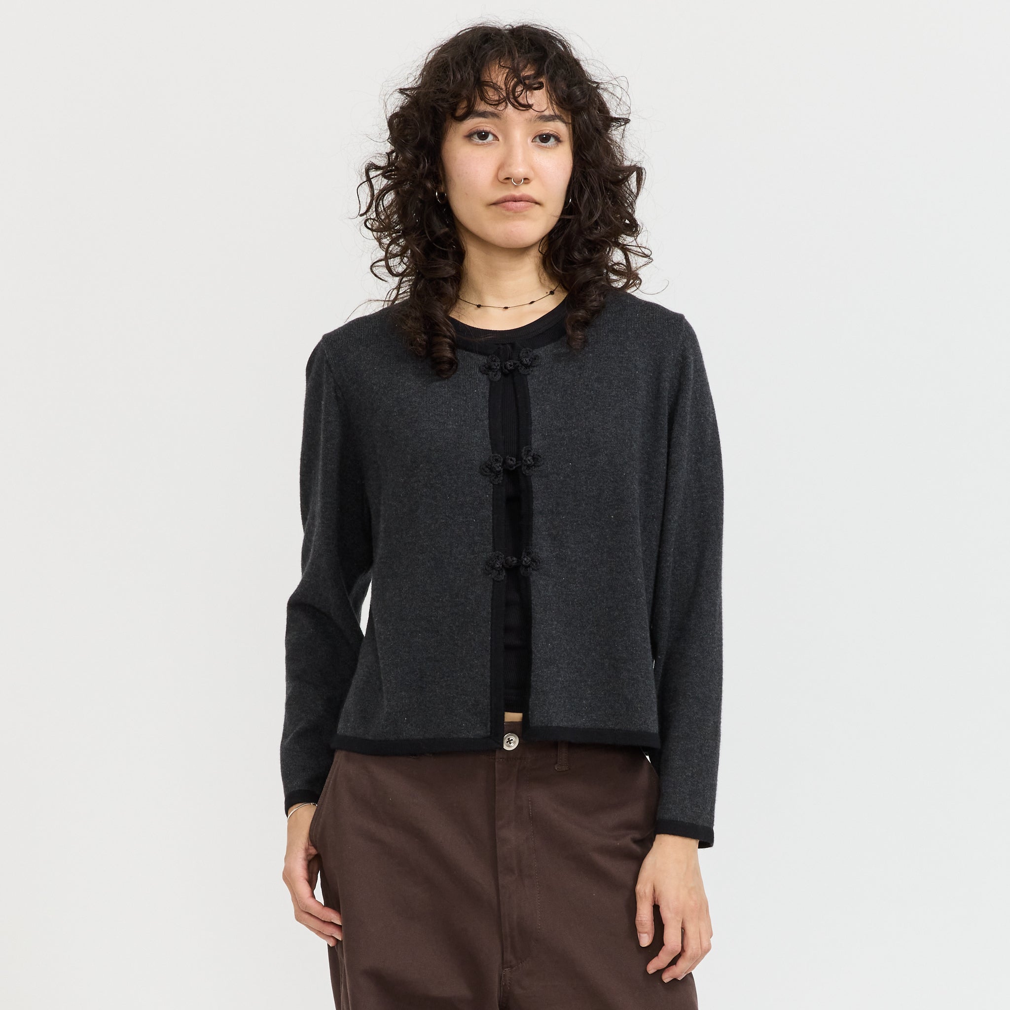 12G China Trim Cardigan Charcoal