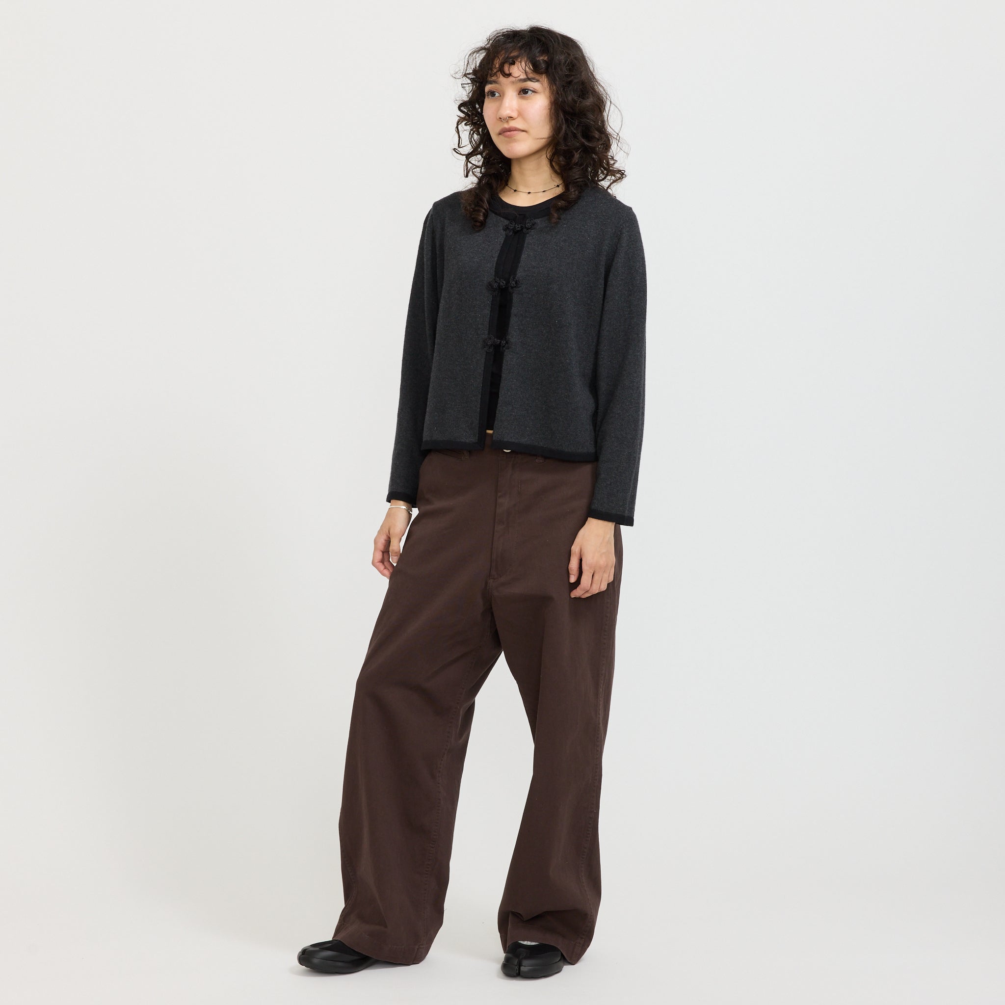 12G China Trim Cardigan Charcoal