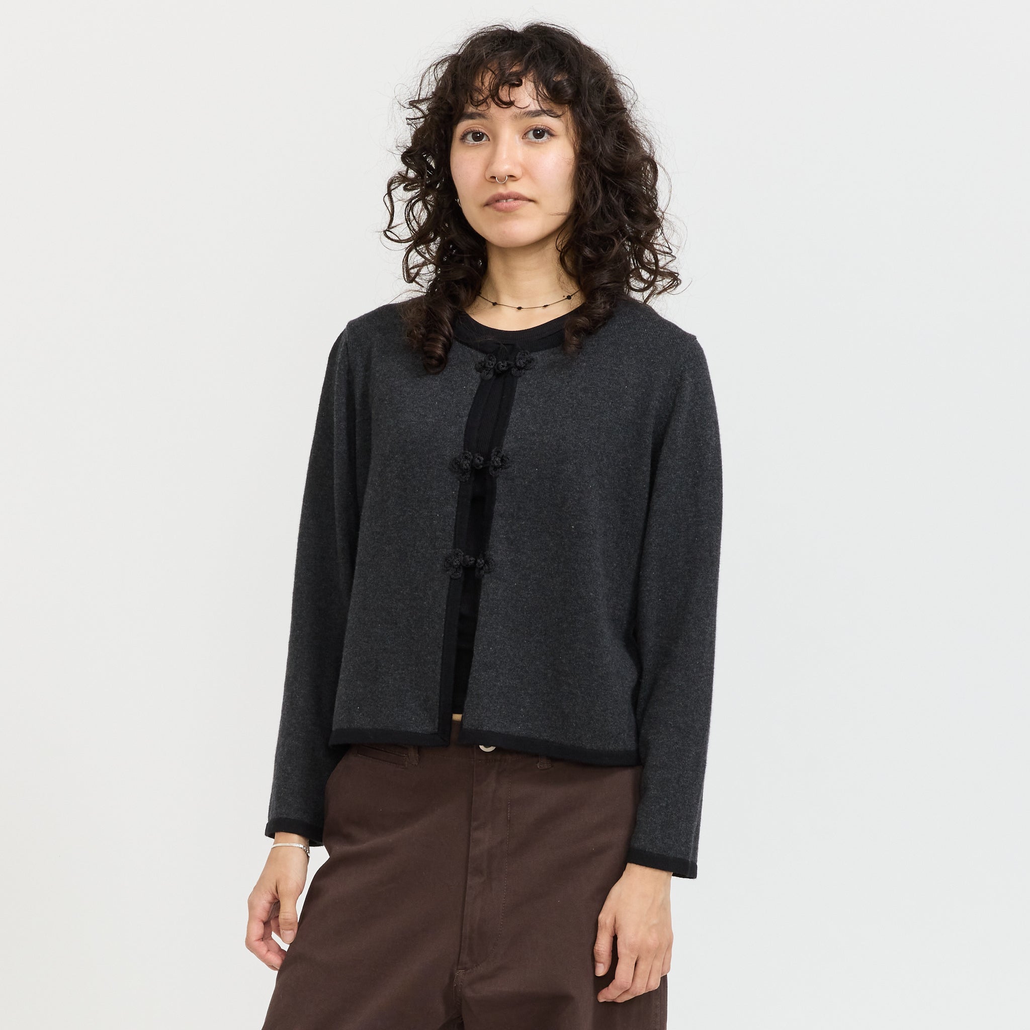 12G China Trim Cardigan Charcoal