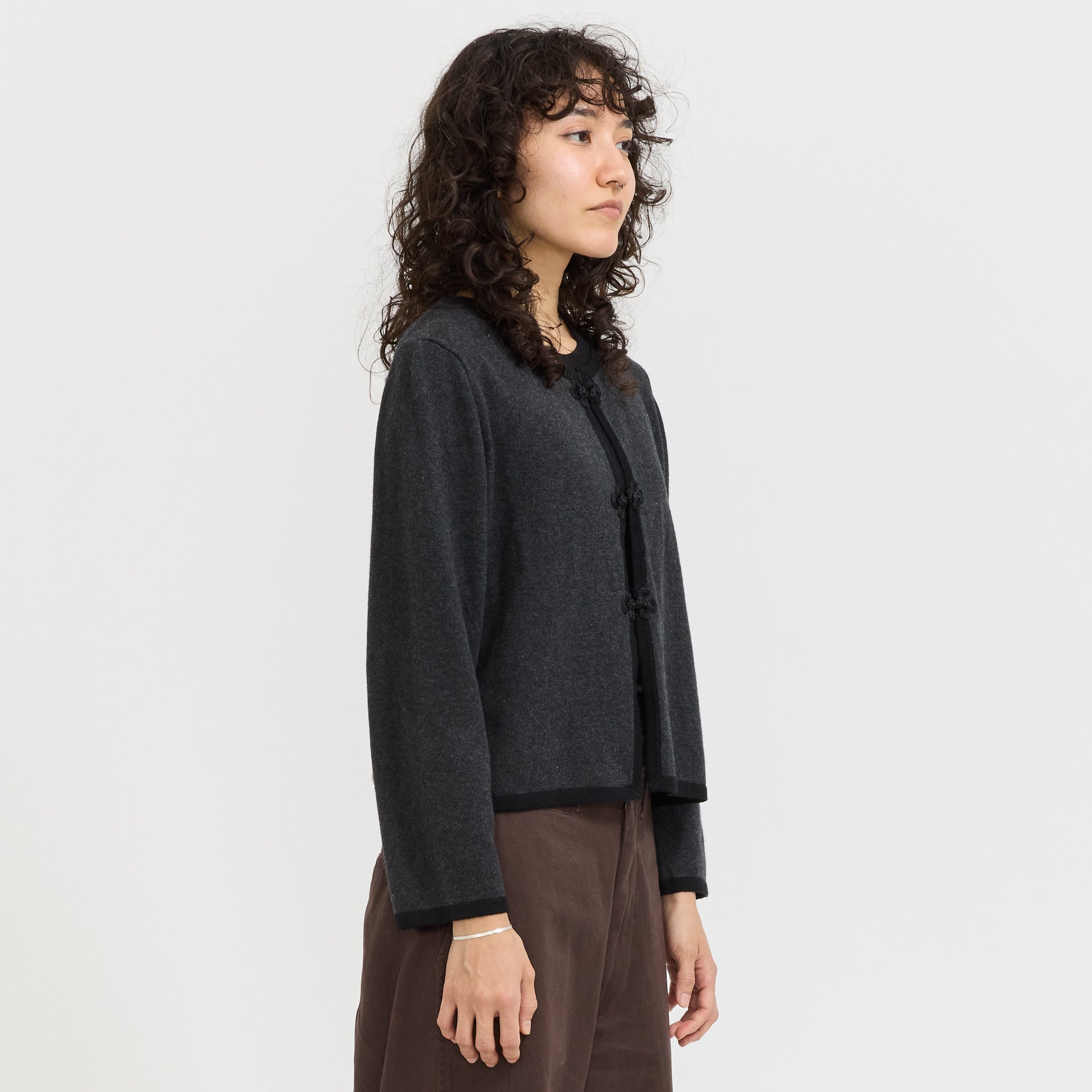 12G China Trim Cardigan Charcoal