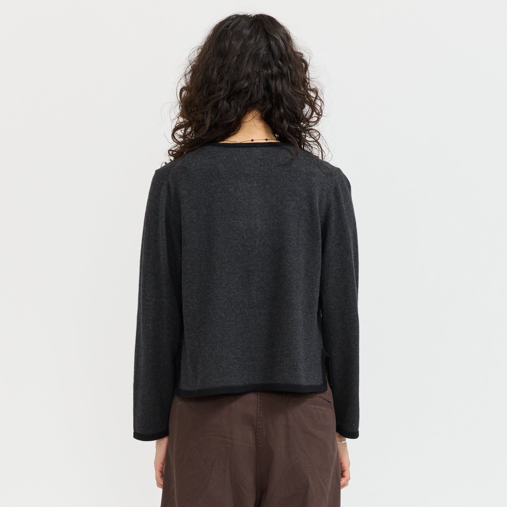 12G China Trim Cardigan Charcoal