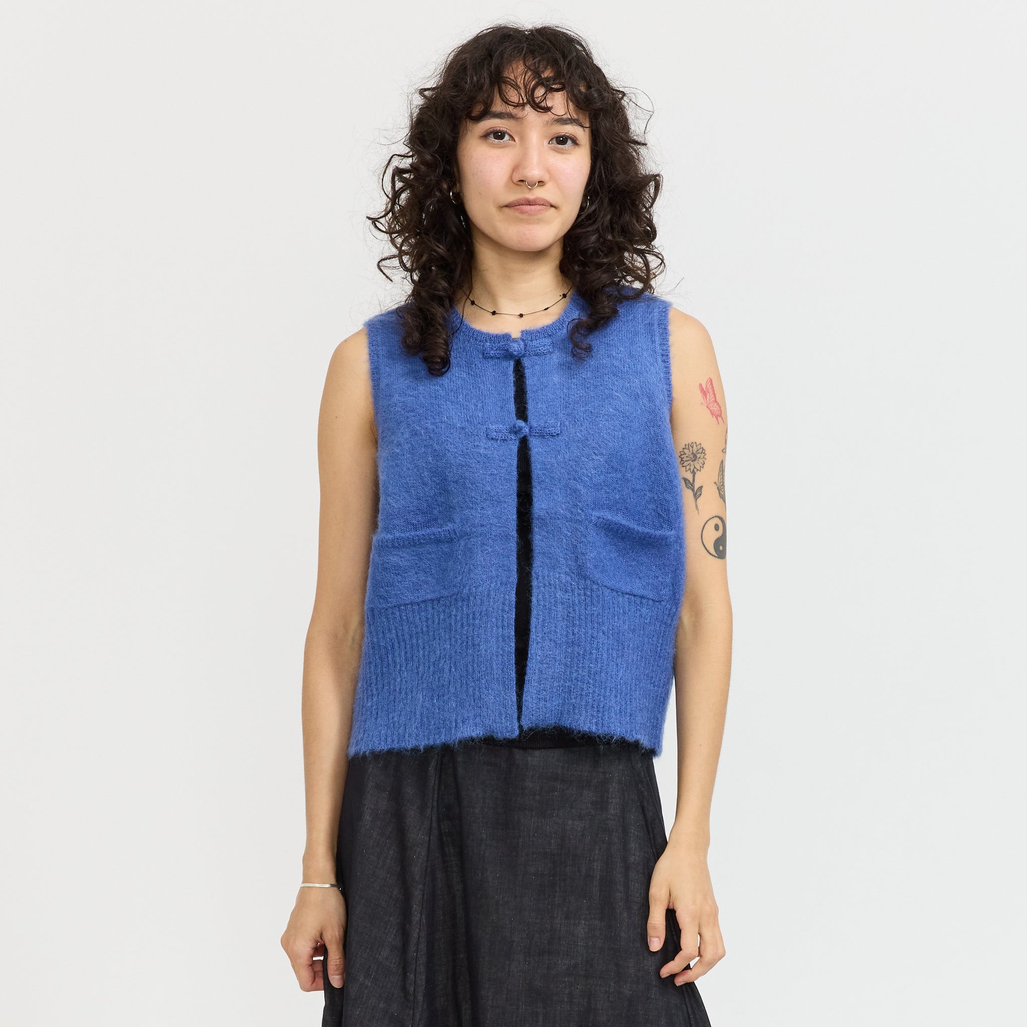 China Button Vest Blue