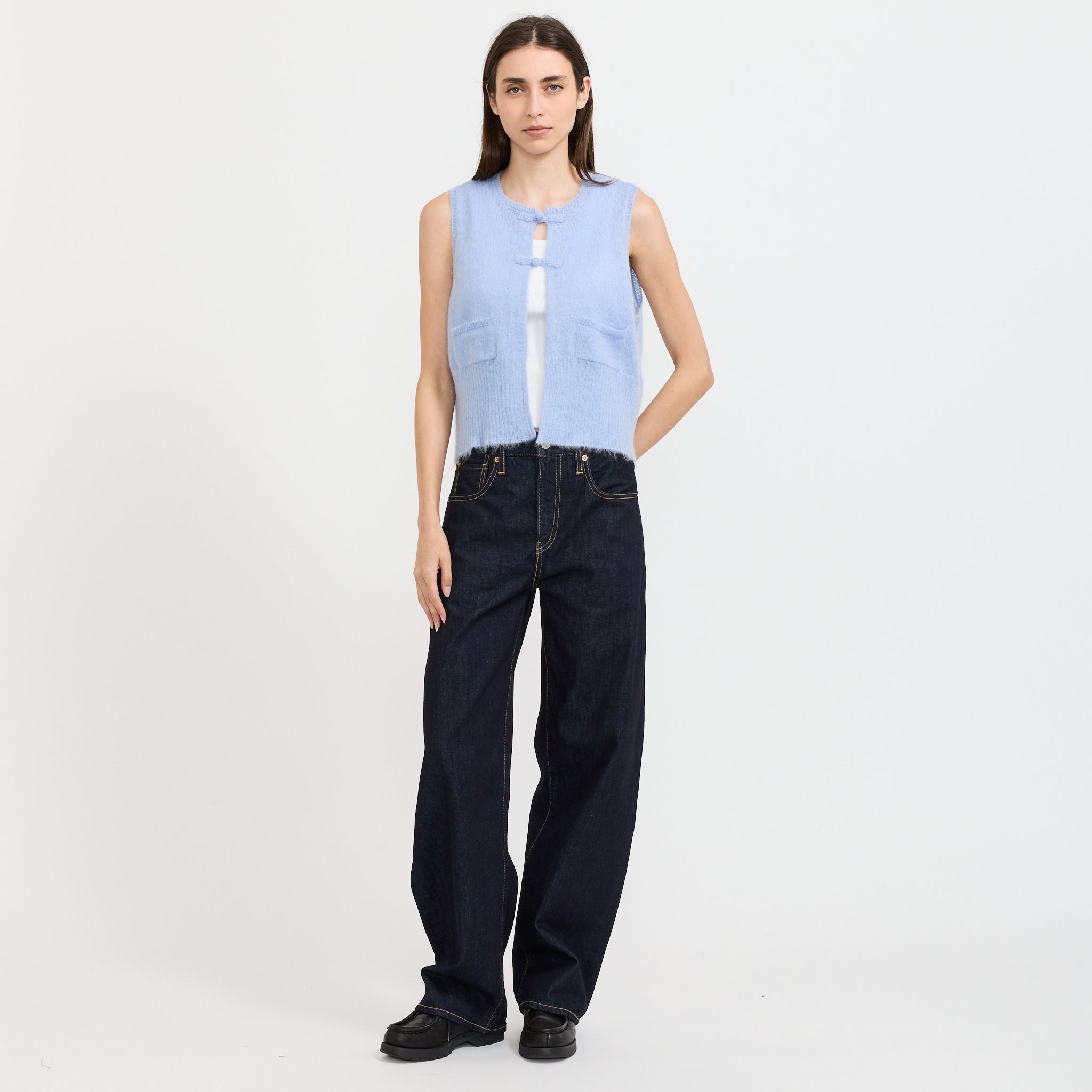 China Button Vest Light Blue