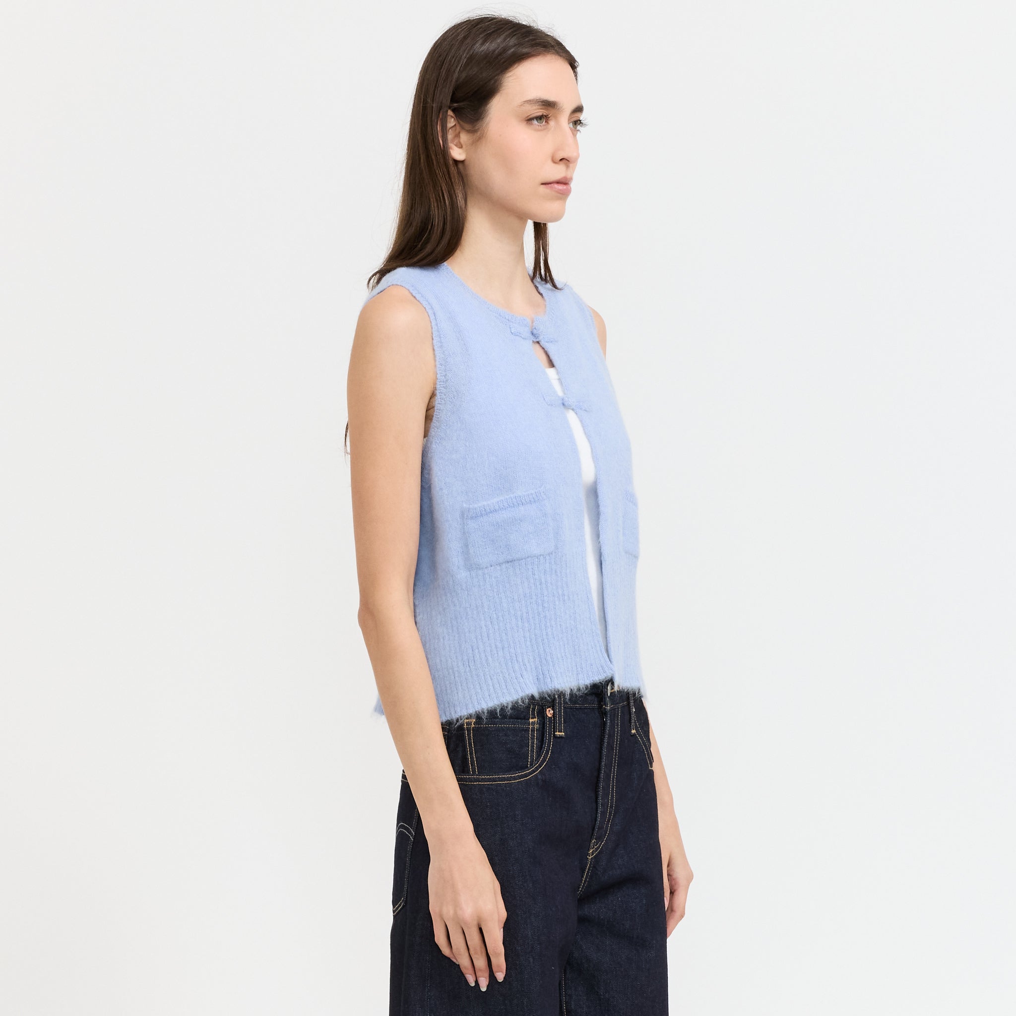 China Button Vest Light Blue