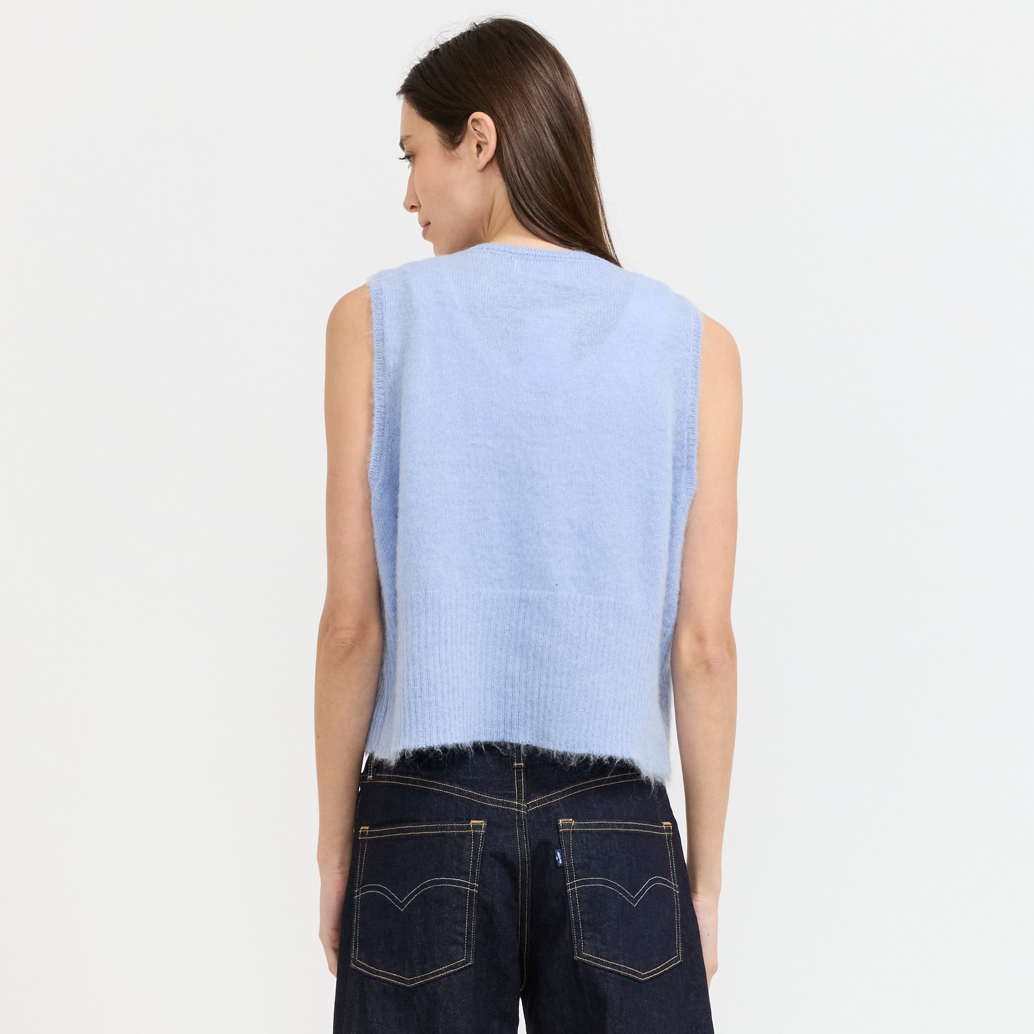 China Button Vest Light Blue