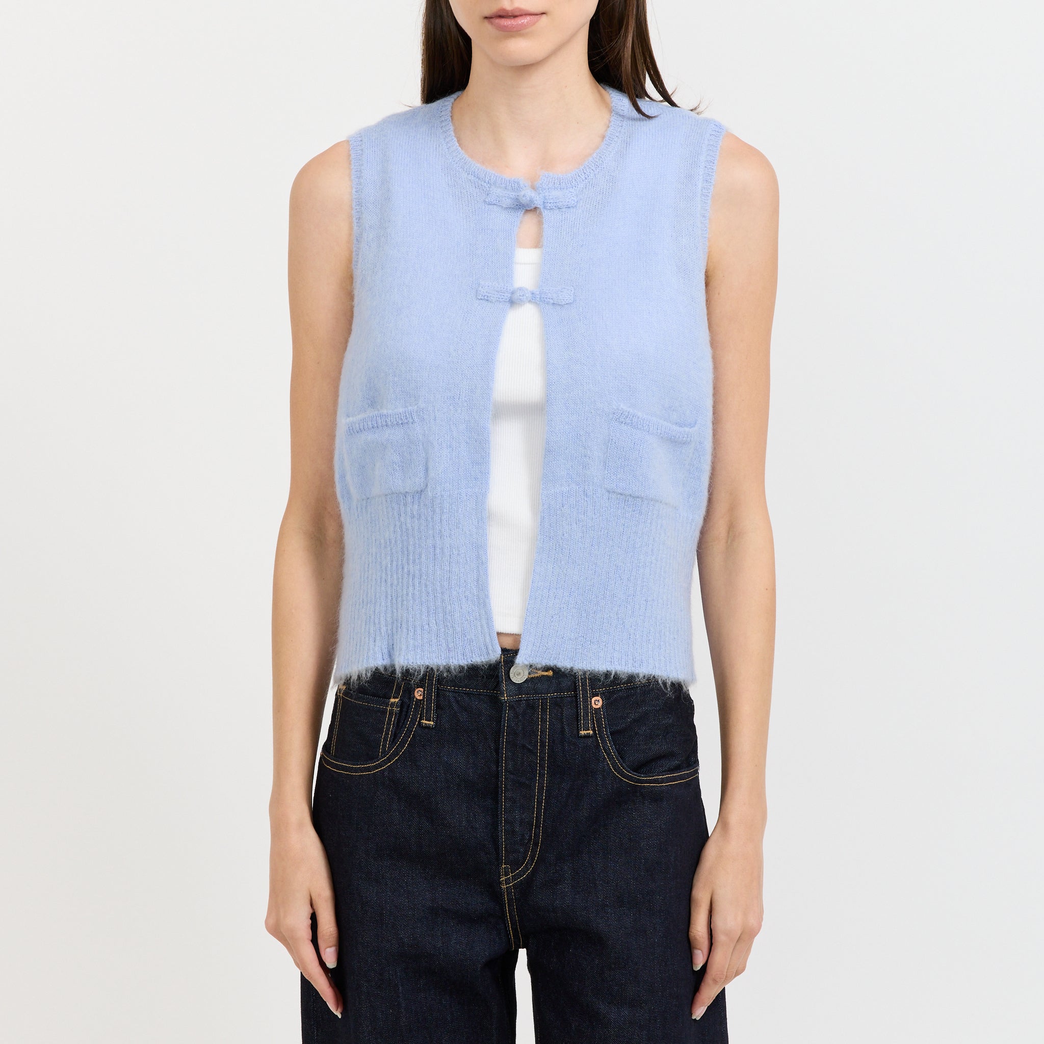 China Button Vest Light Blue