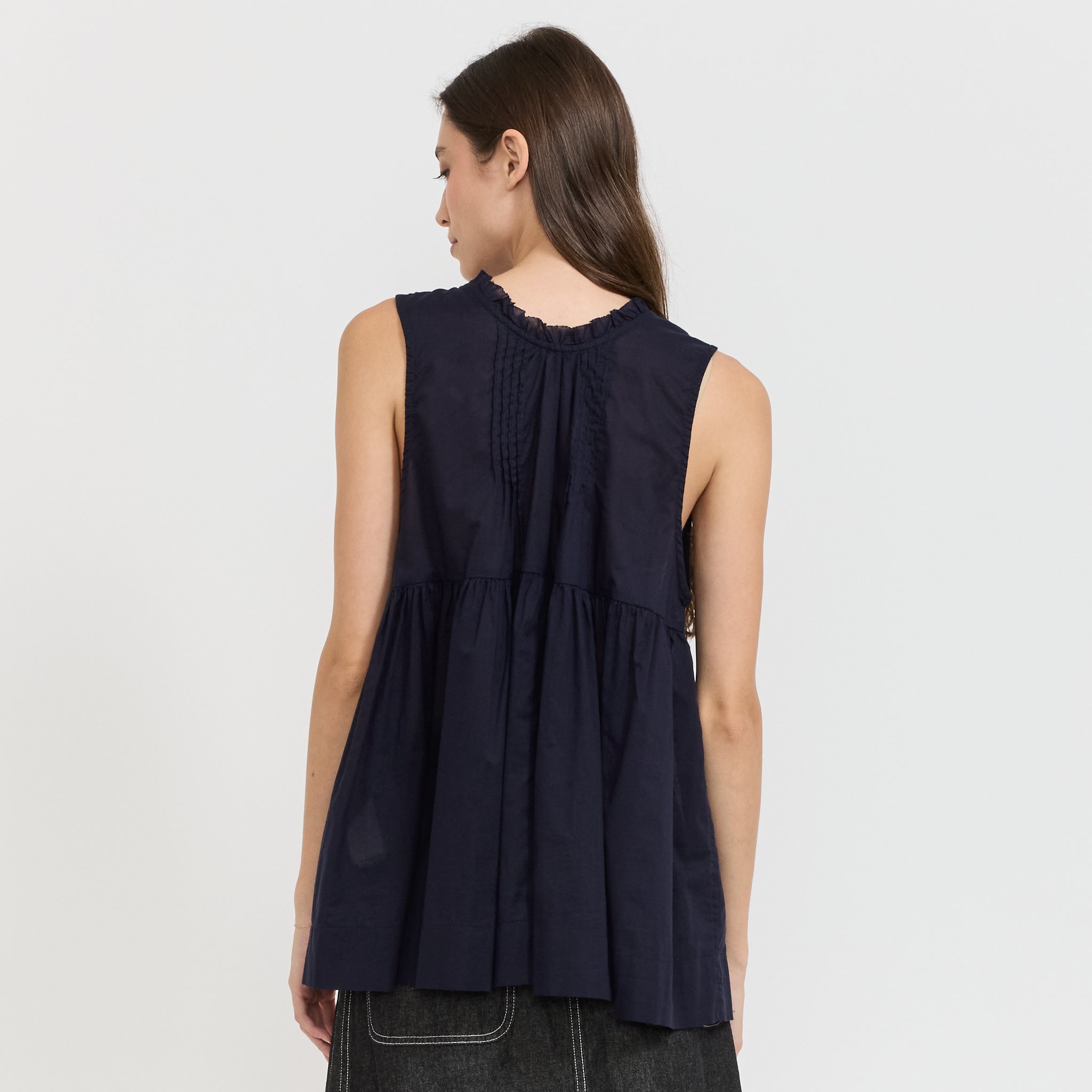 Beams Boy | Cotton Gather Non-Sleeve Shirt Navy | Maplestore