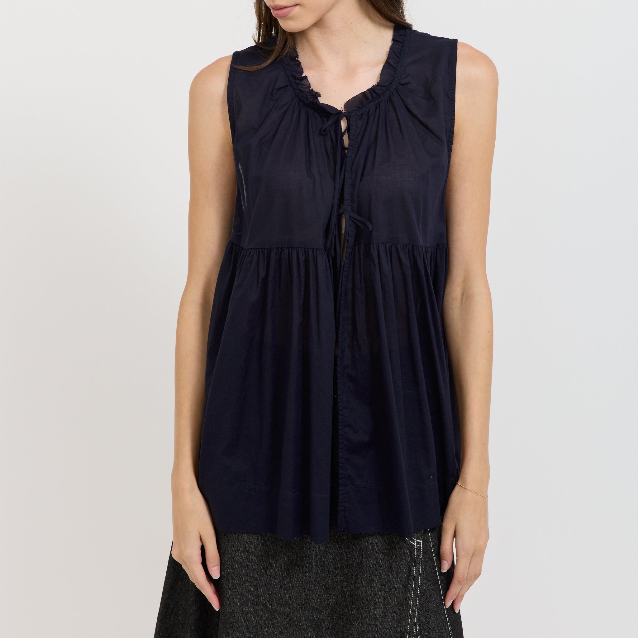 Beams Boy | Cotton Gather Non-Sleeve Shirt Navy | Maplestore