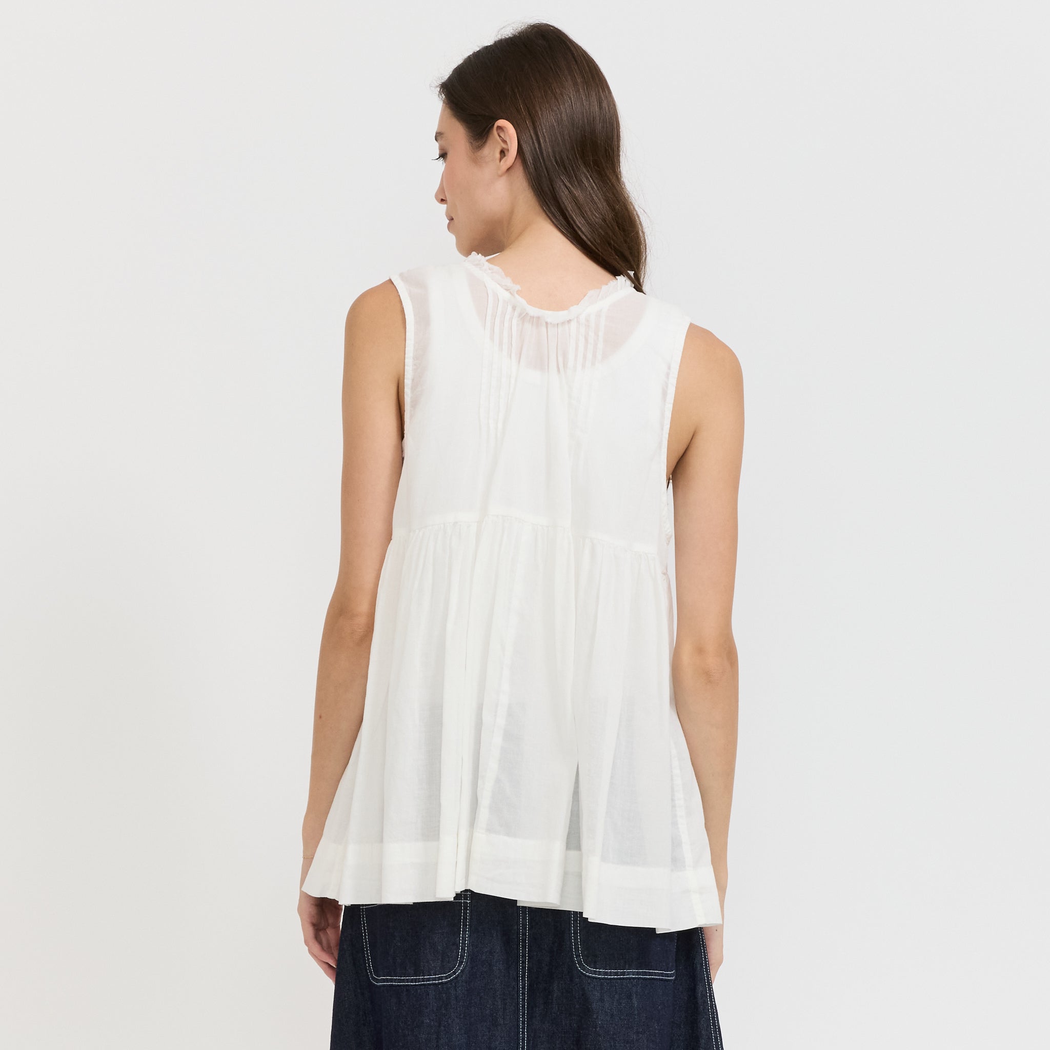 Beams Boy | Cotton Gather Non-Sleeve Shirt Off White | Maplestore