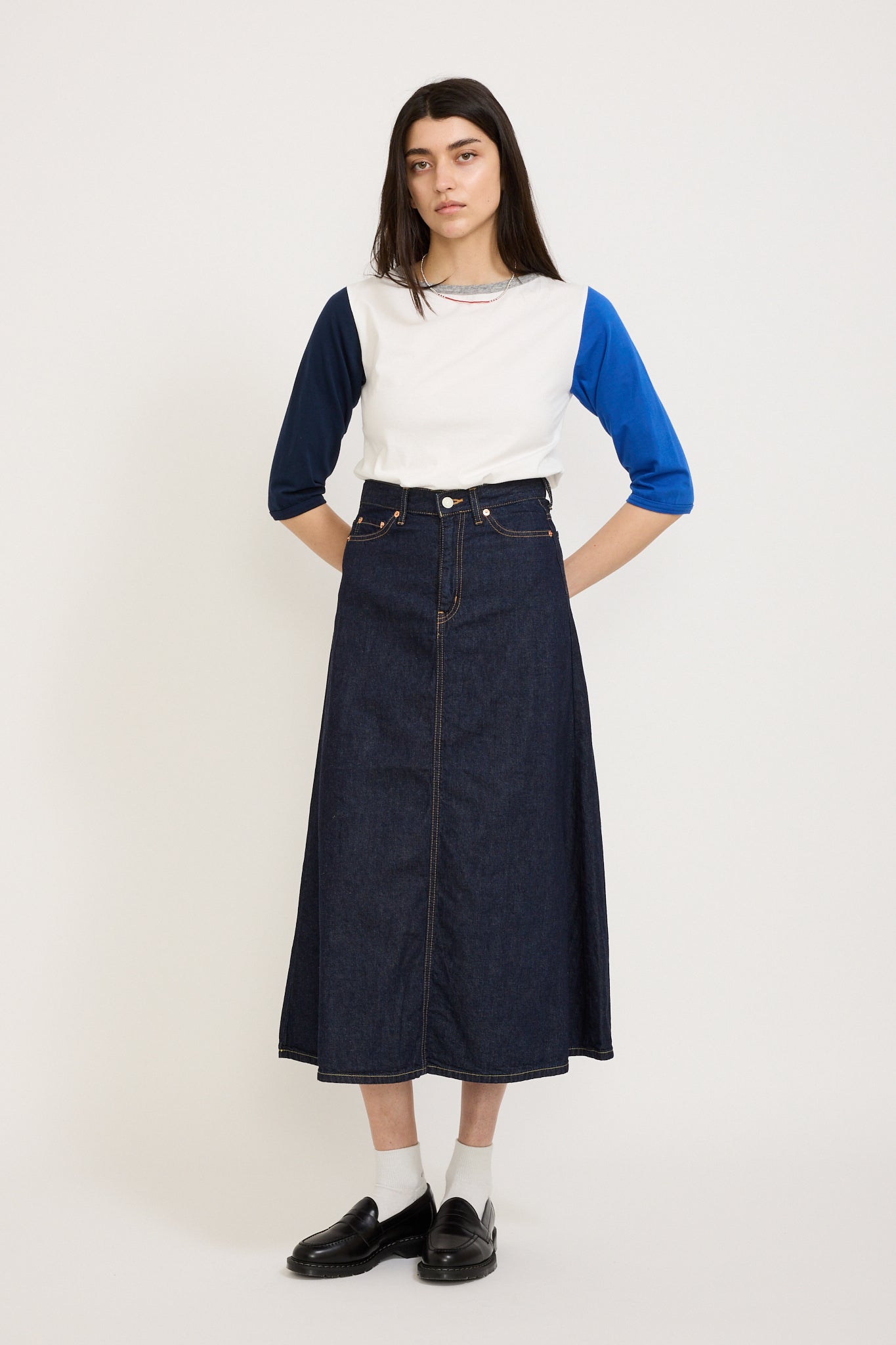 Denim 5 Pocket Maxi Skirt Blue Indigo