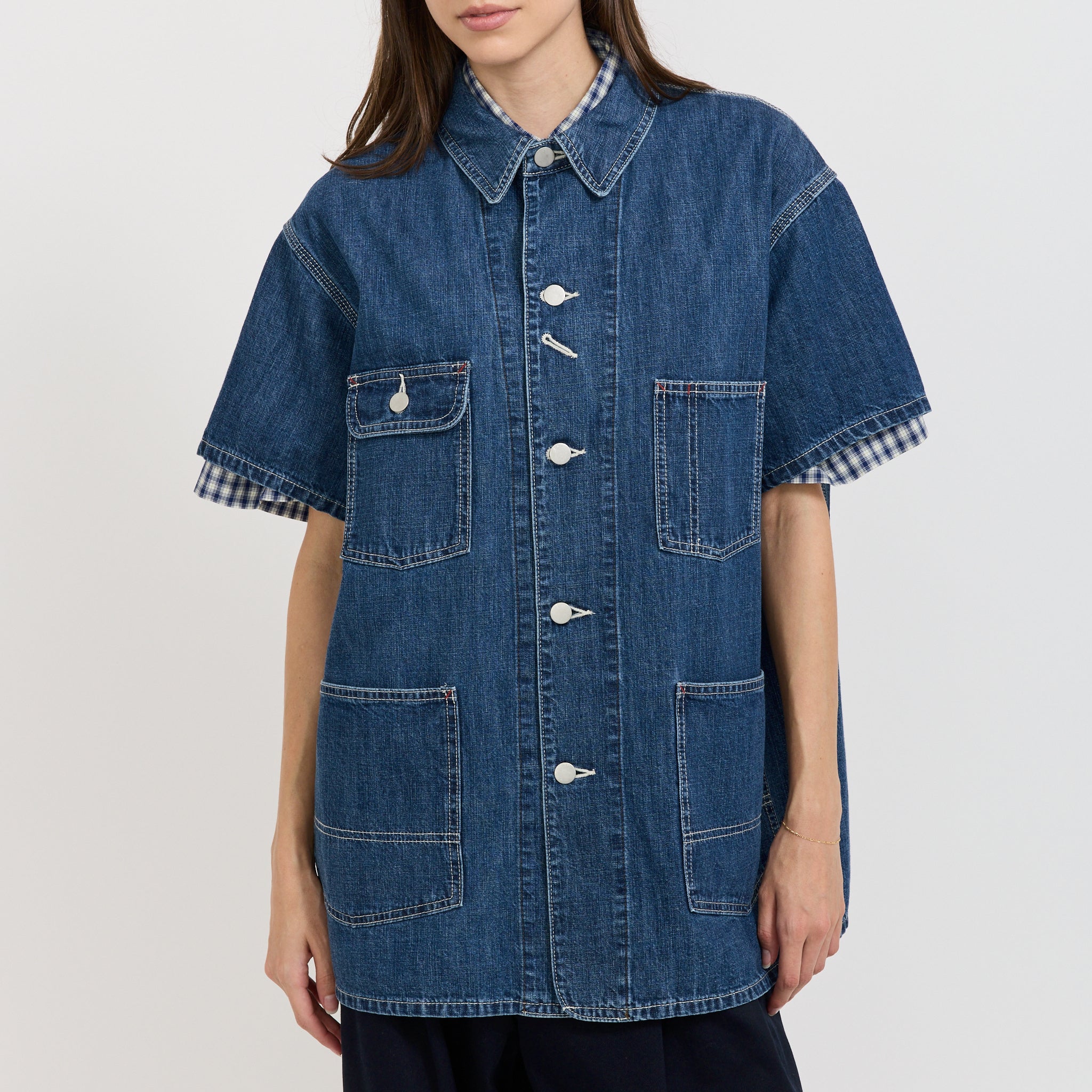 Beams Boy | Denim Coverall Short Sleeve Blue | Maplestore