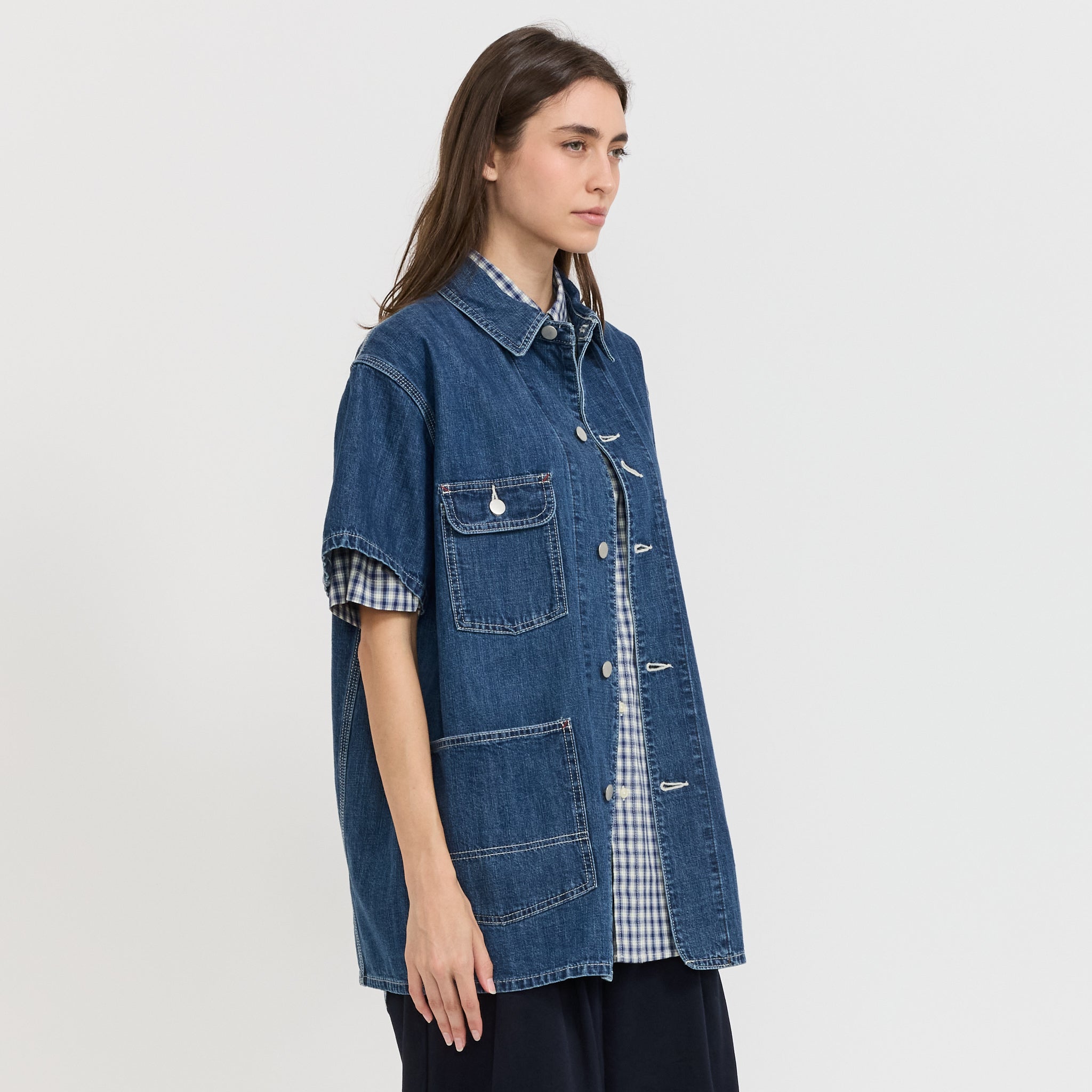 Beams Boy | Denim Coverall Short Sleeve Blue | Maplestore
