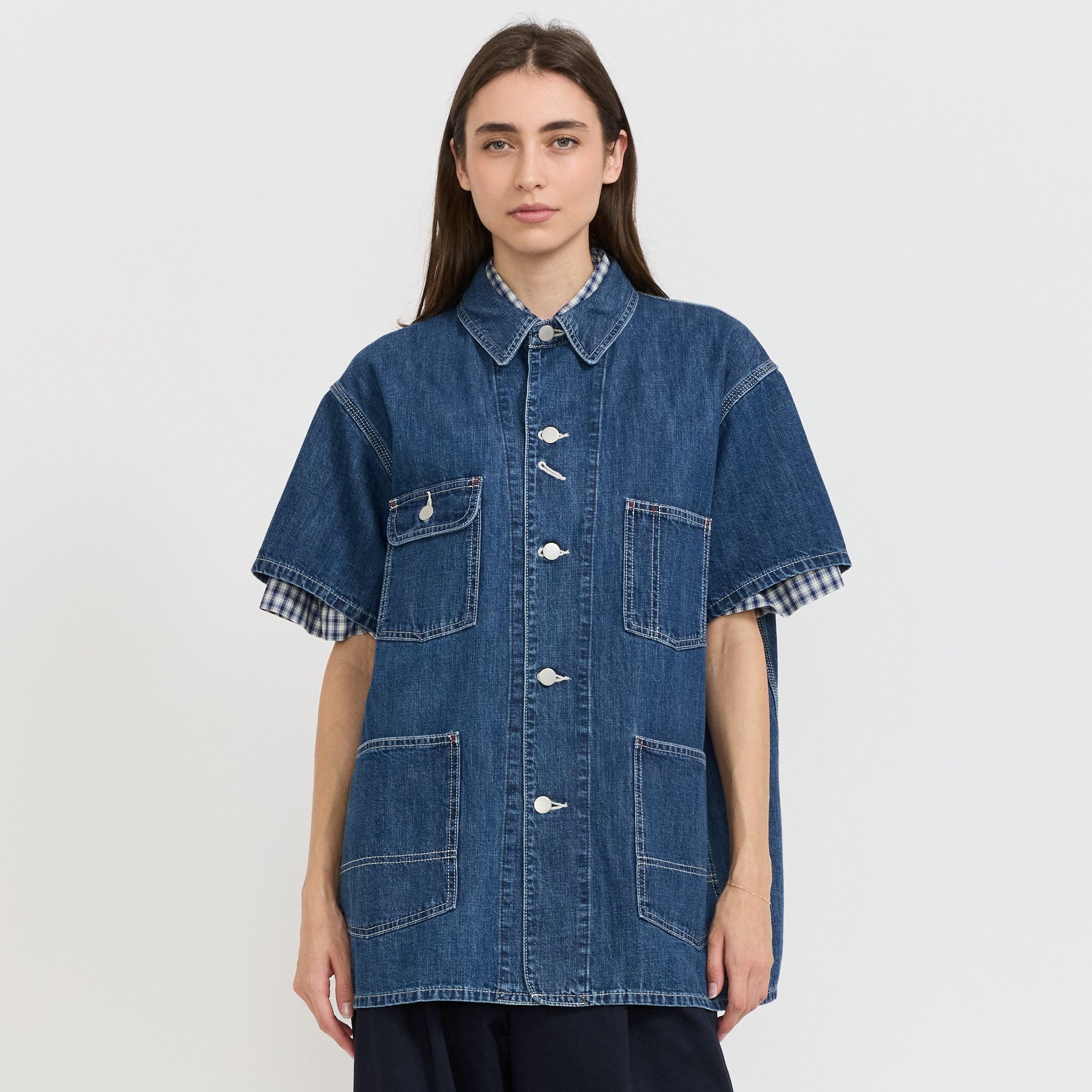 Beams Boy | Denim Coverall Short Sleeve Blue | Maplestore