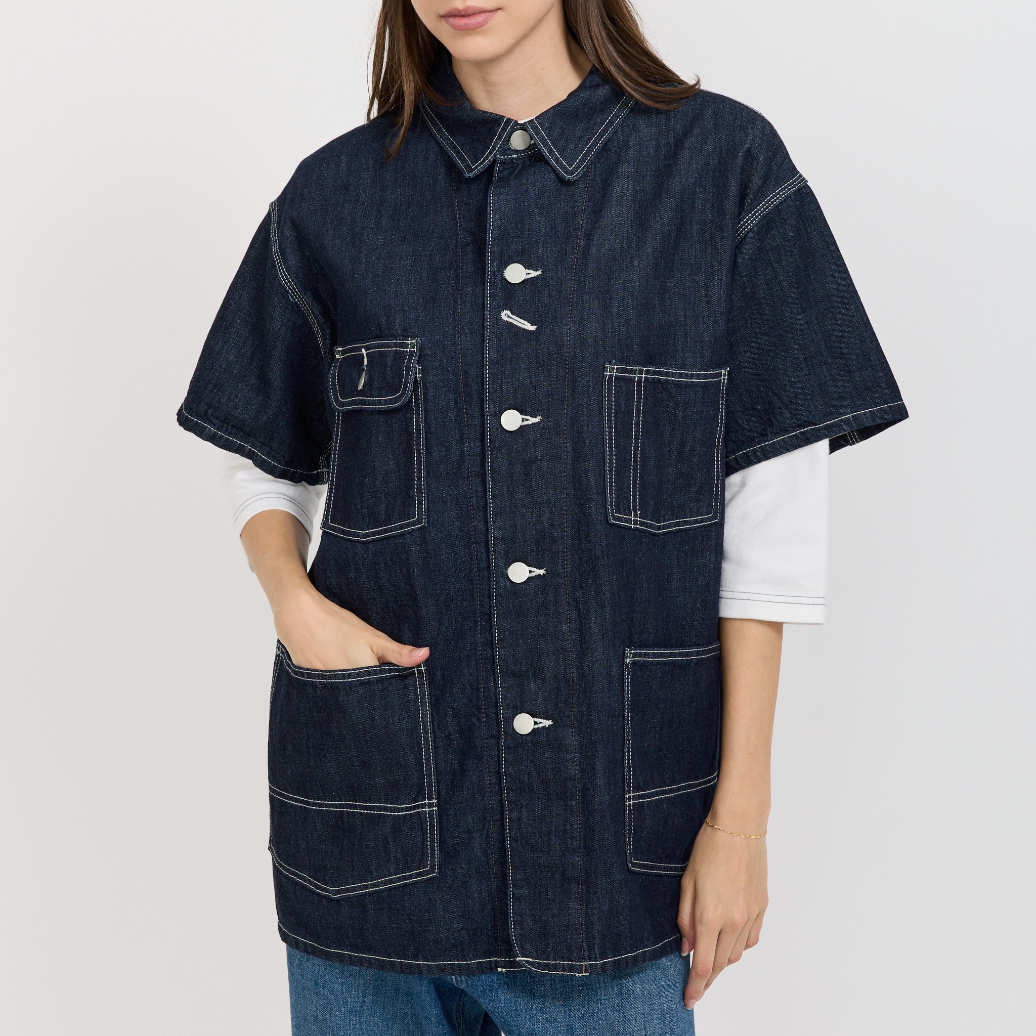 Beams Boy | Denim Coverall Short Sleeve Indigo | Maplestore