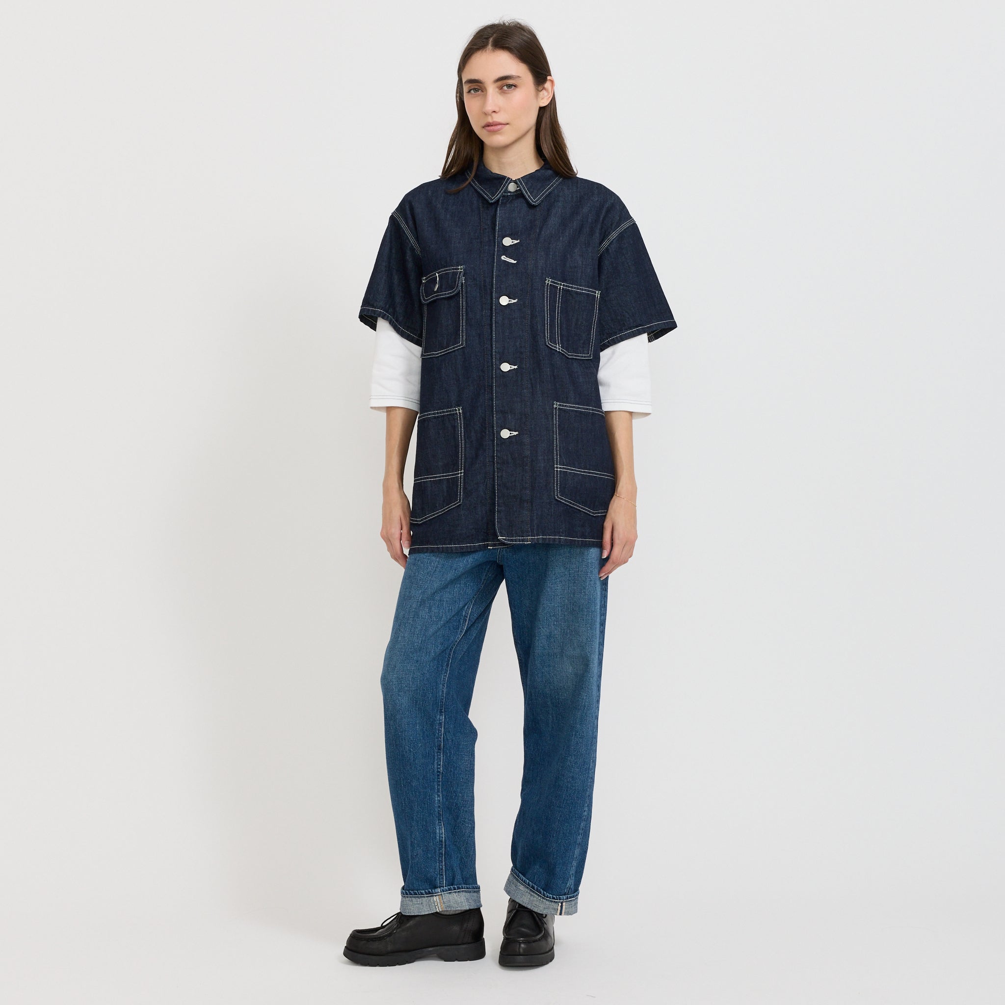 Beams Boy | Denim Coverall Short Sleeve Indigo | Maplestore