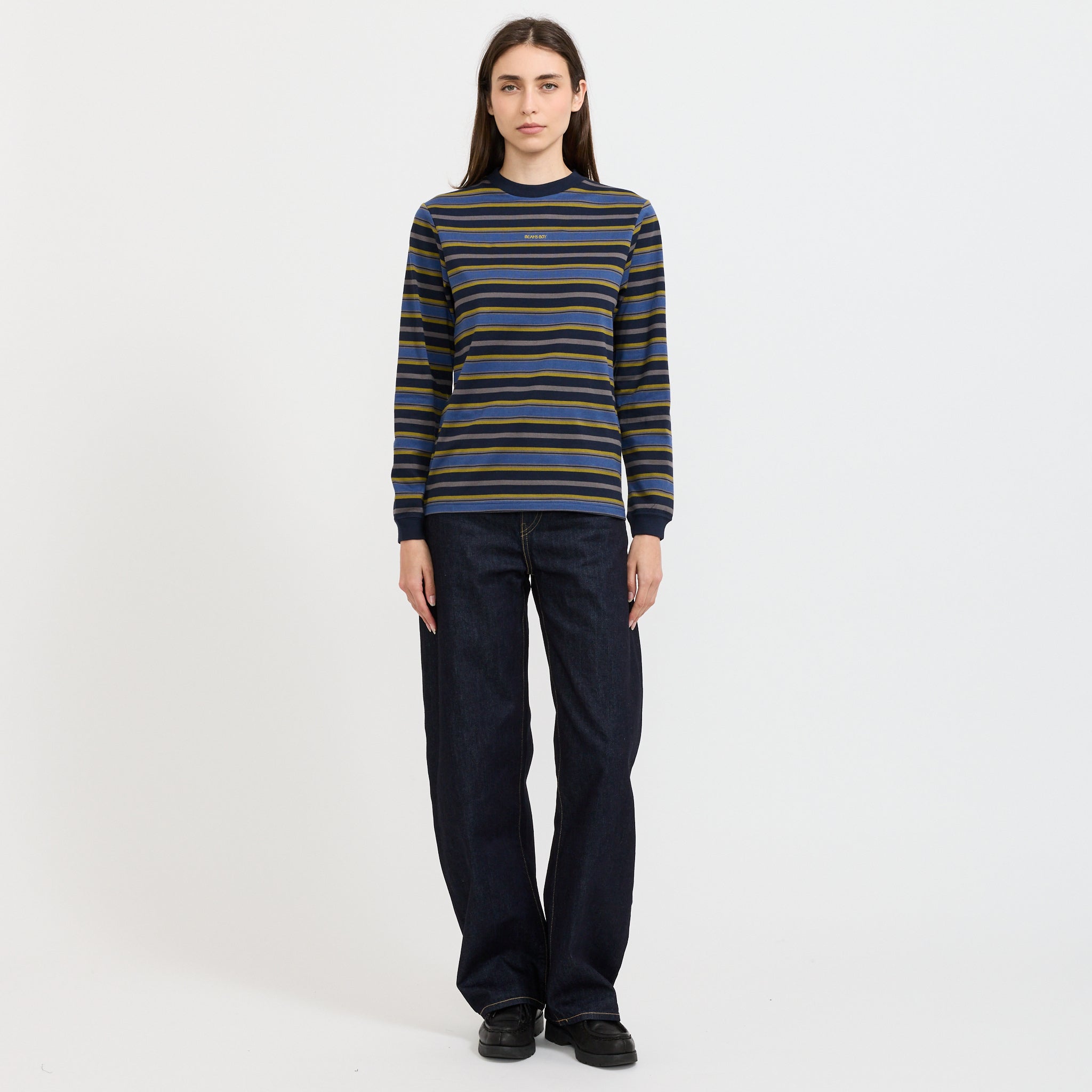 Boy Embroidered Stripe Long Sleeve T-Shirt Navy