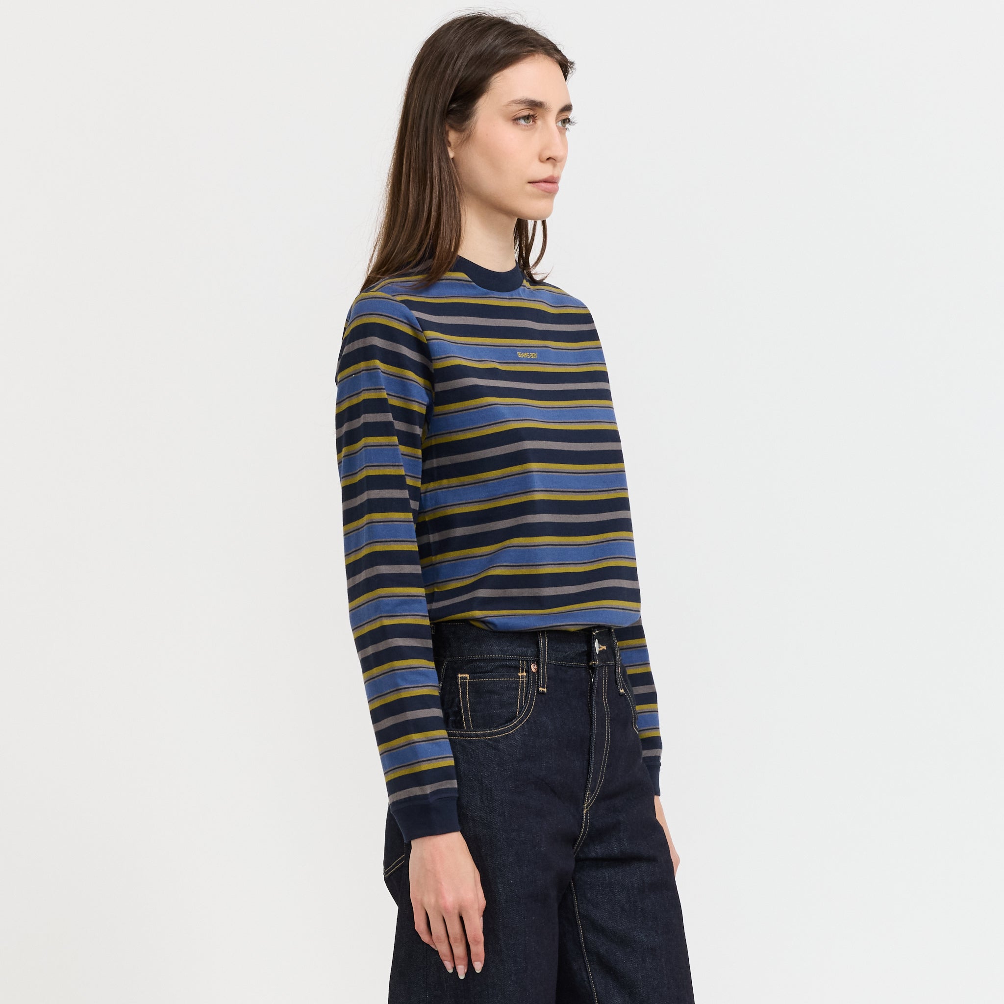 Boy Embroidered Stripe Long Sleeve T-Shirt Navy