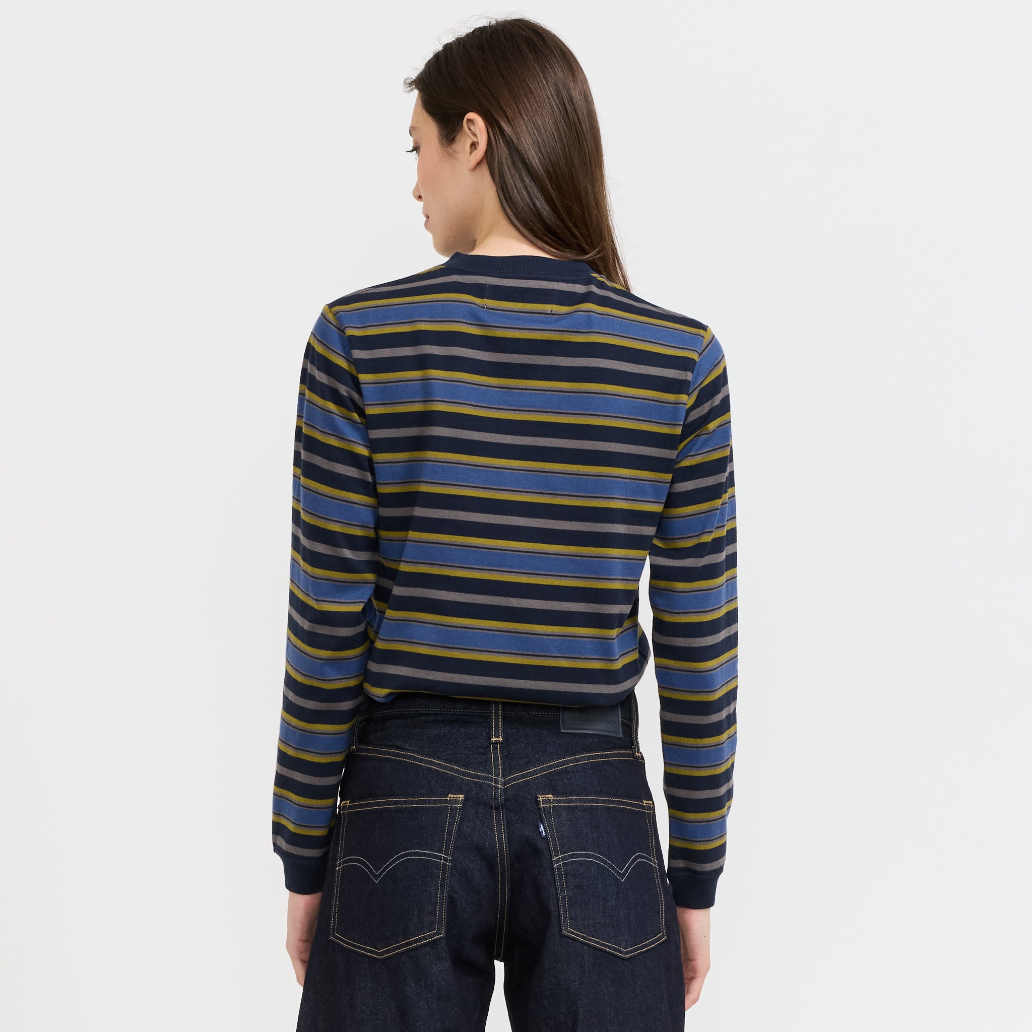 Boy Embroidered Stripe Long Sleeve T-Shirt Navy