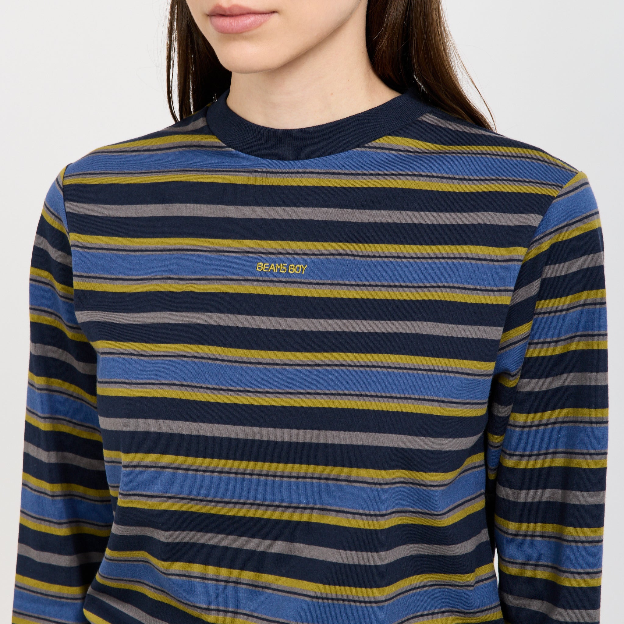 Boy Embroidered Stripe Long Sleeve T-Shirt Navy