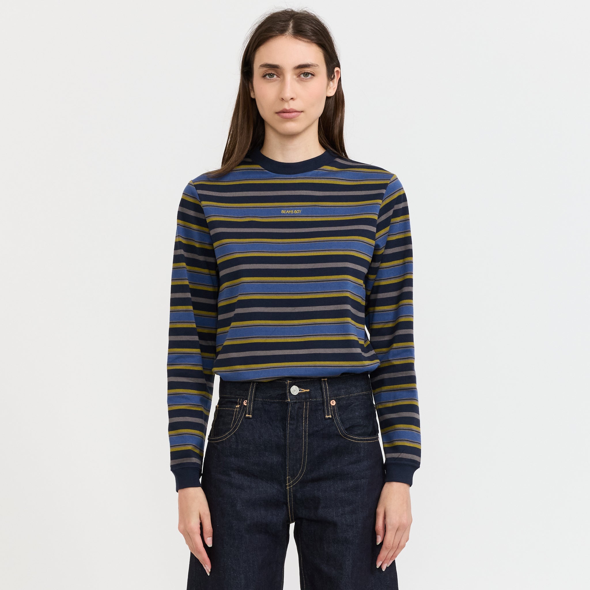 Boy Embroidered Stripe Long Sleeve T-Shirt Navy
