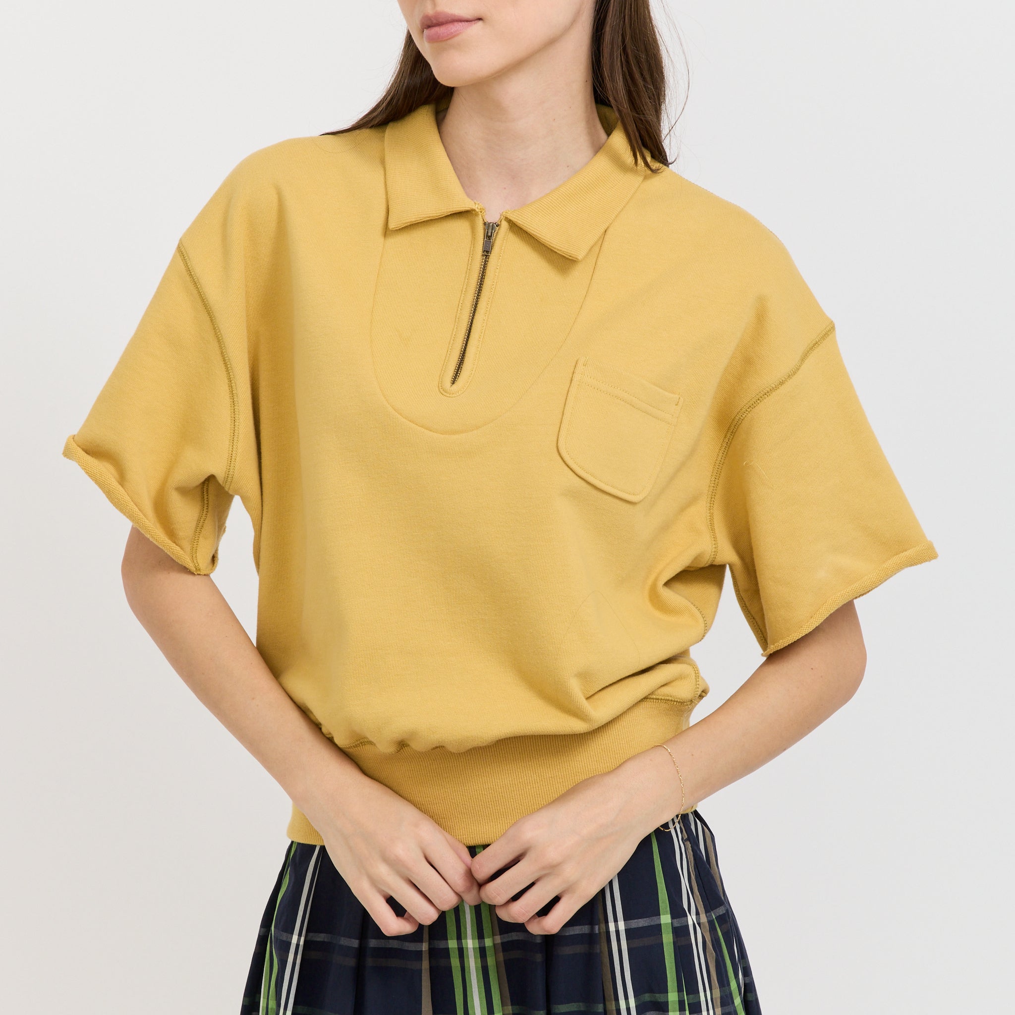 Beams Boy | Half Zip Short Sleeve Sweater Yellow | Maplestore
